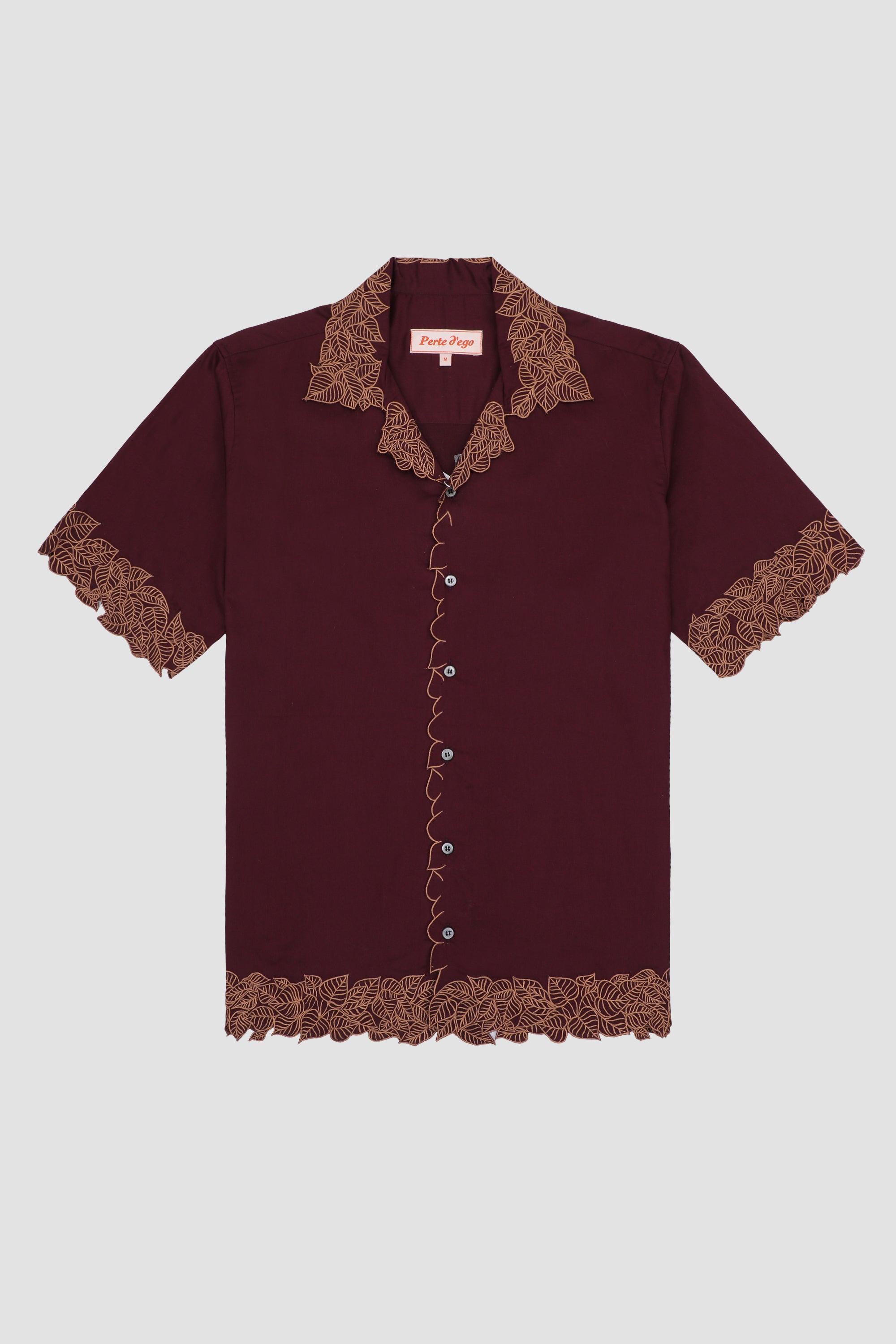 "Les feuilles" Cutwork shirt- wine