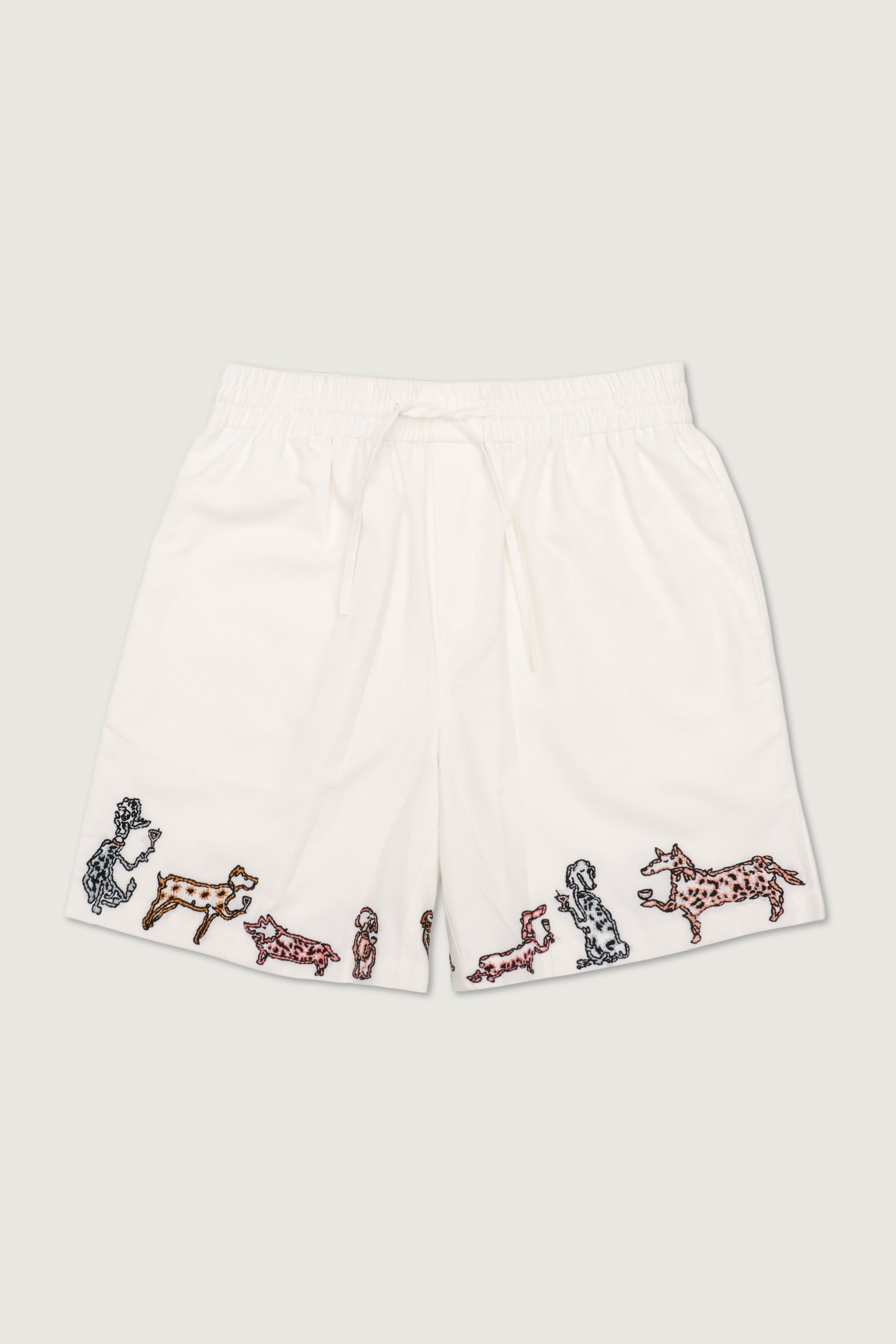 "Party on the Hem" hand embroidered shorts