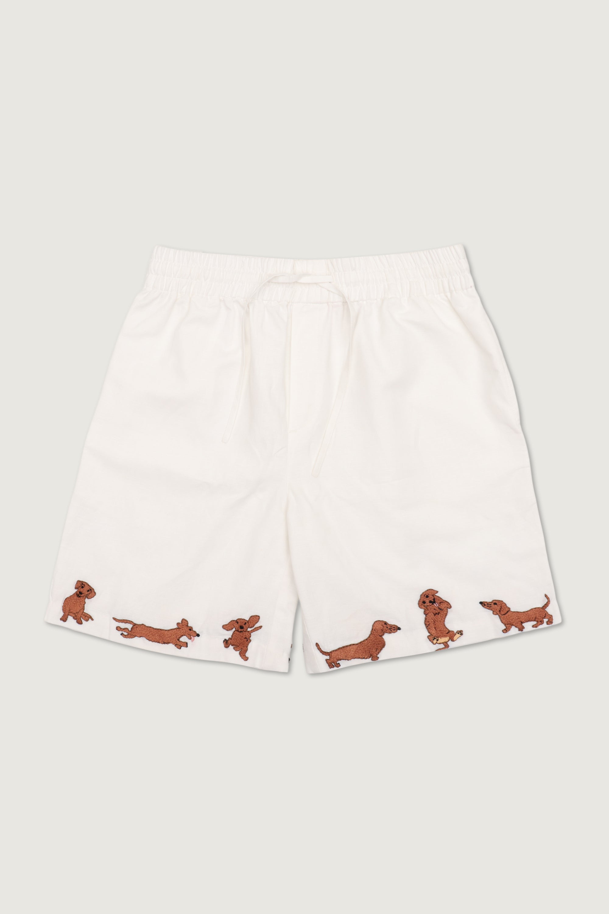 "Dachshund Dash" hand embroidered shorts
