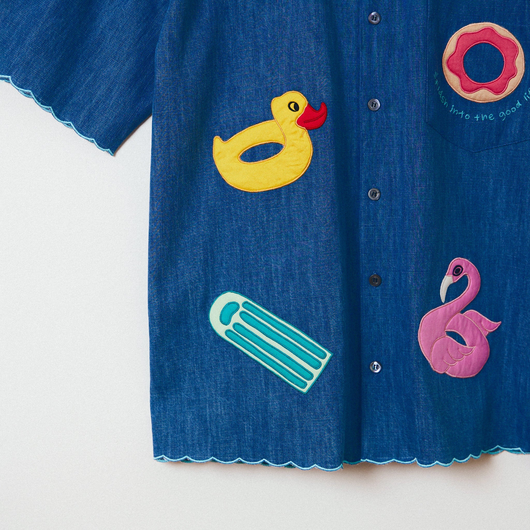 "Le Pool" hand embroidered shirt
