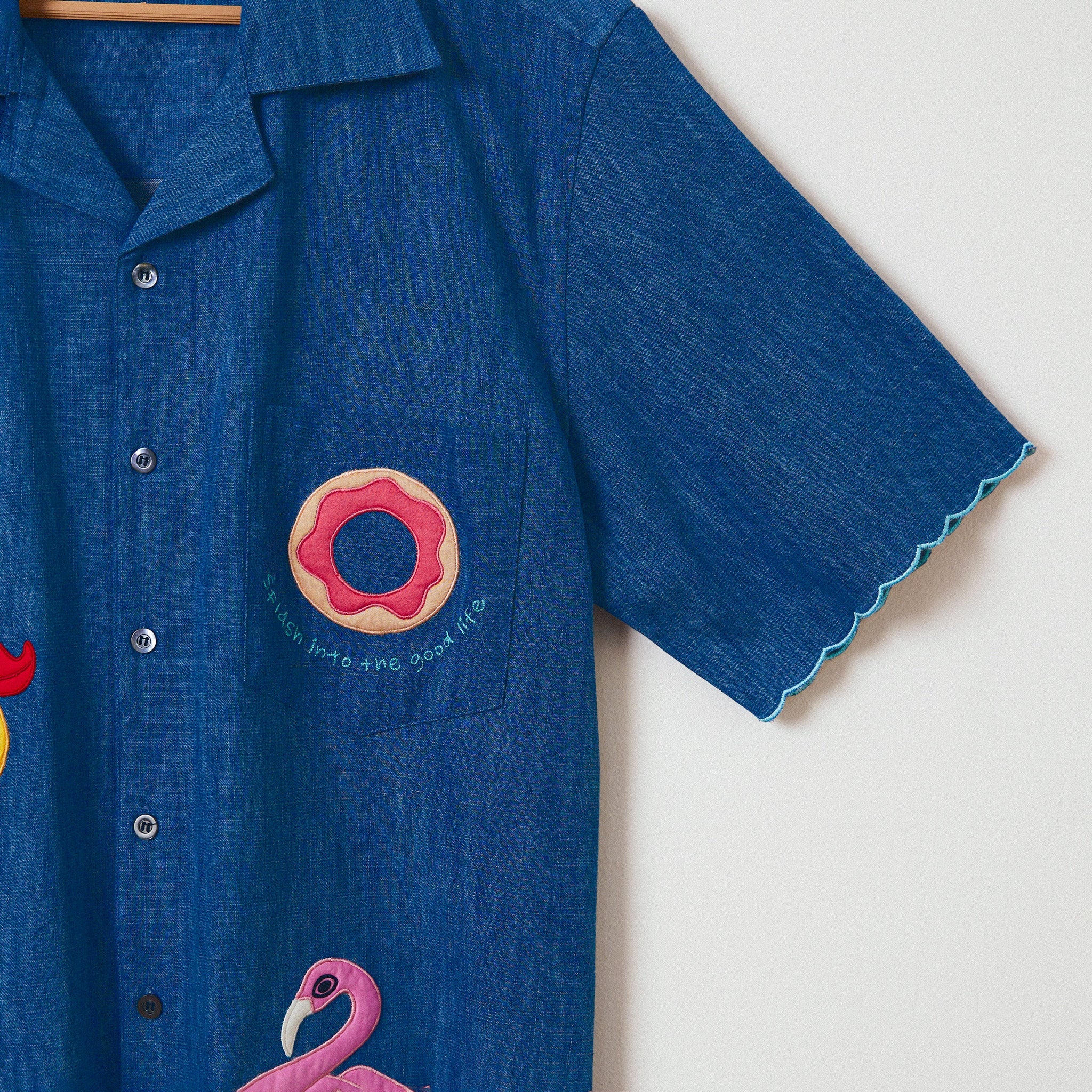 "Le Pool" hand embroidered shirt
