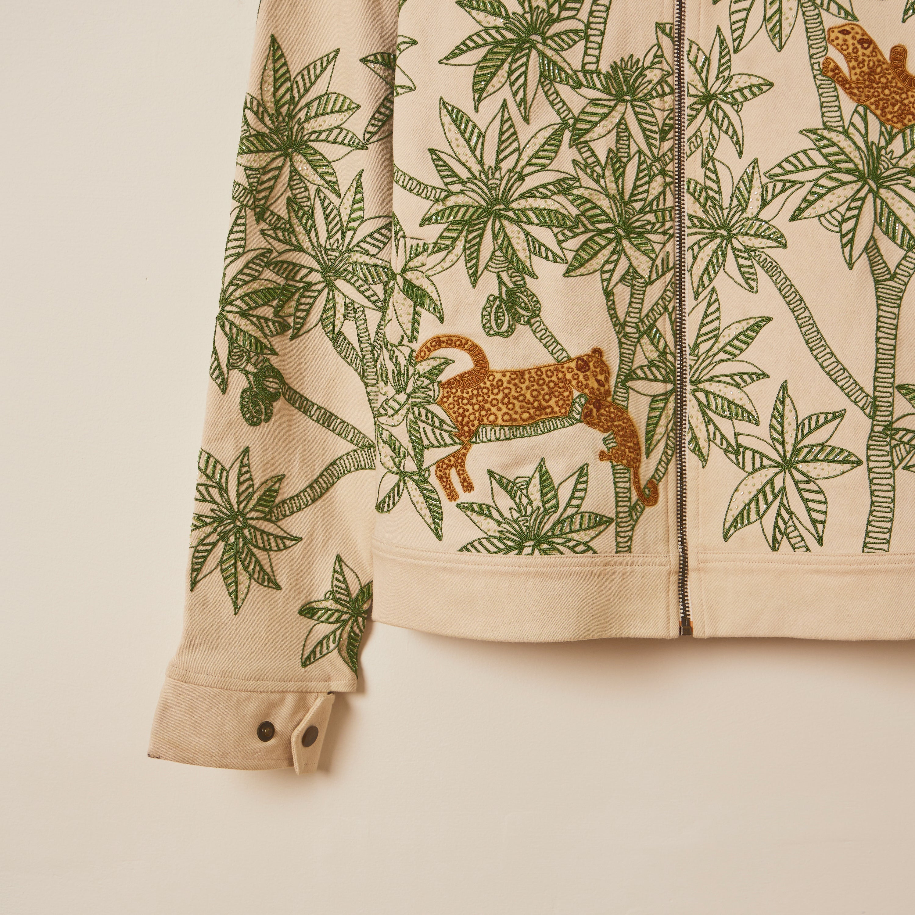 "Le leopard" hand embroidered zip up jacket