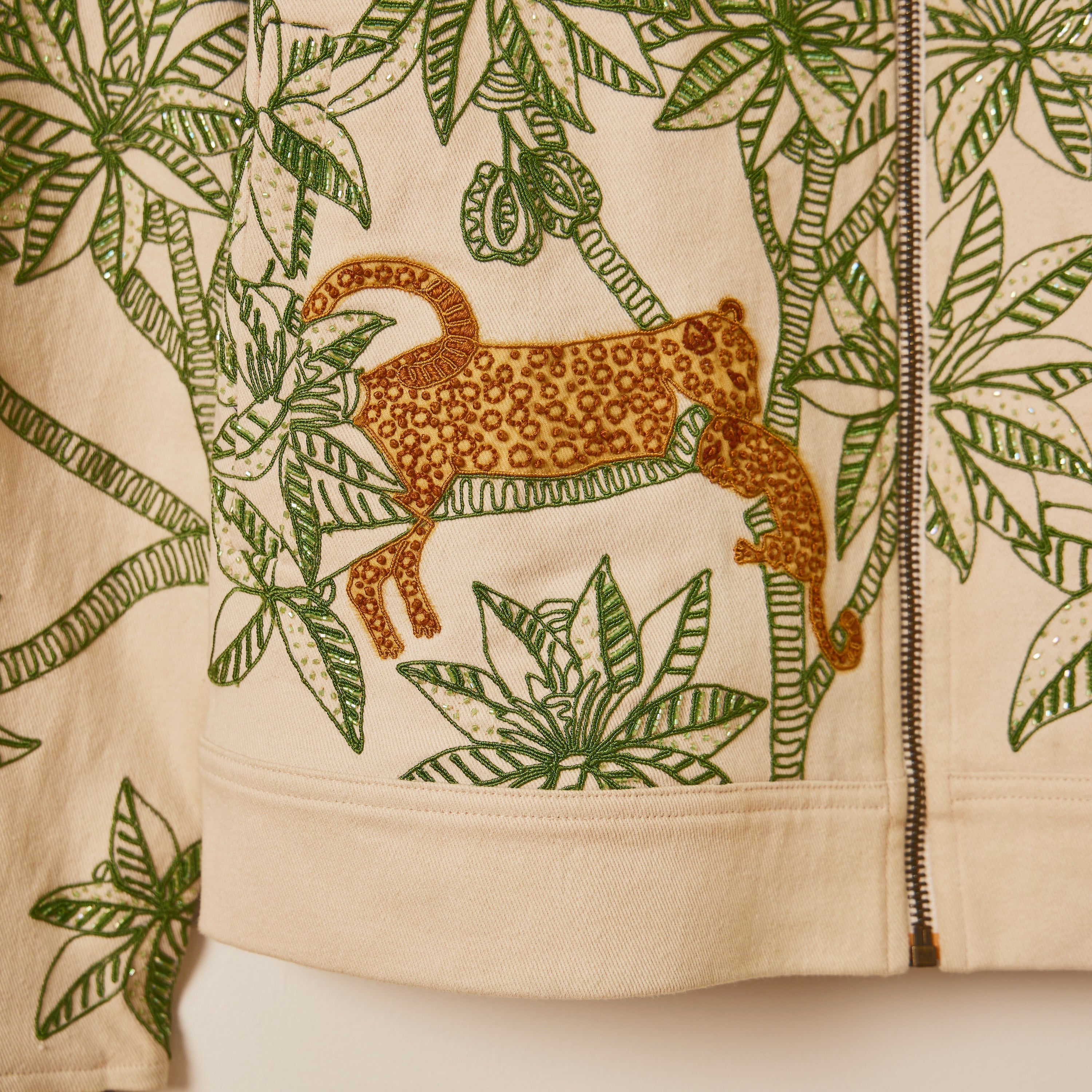 "Le leopard" hand embroidered zip up jacket