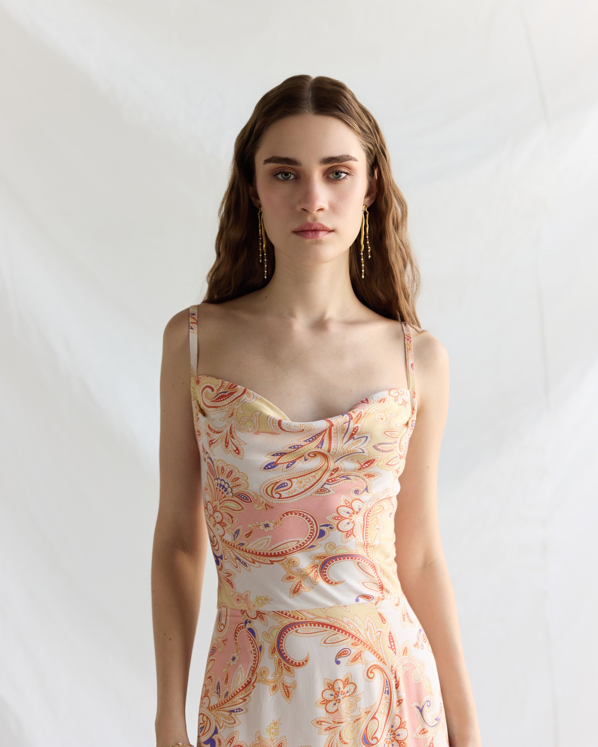 Royal paisley Pleated Cowl Aline Dress