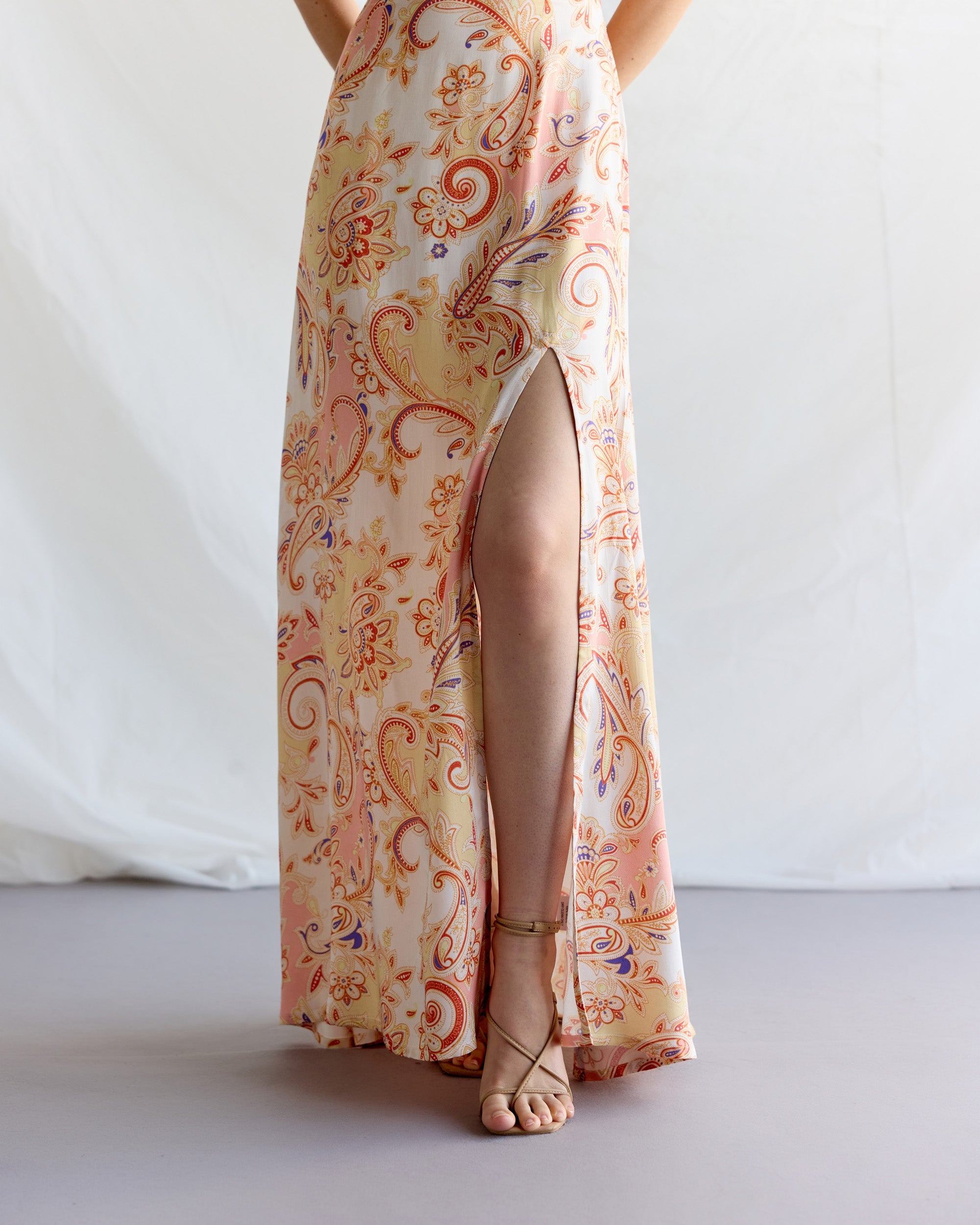 Royal paisley Pleated Cowl Aline Dress