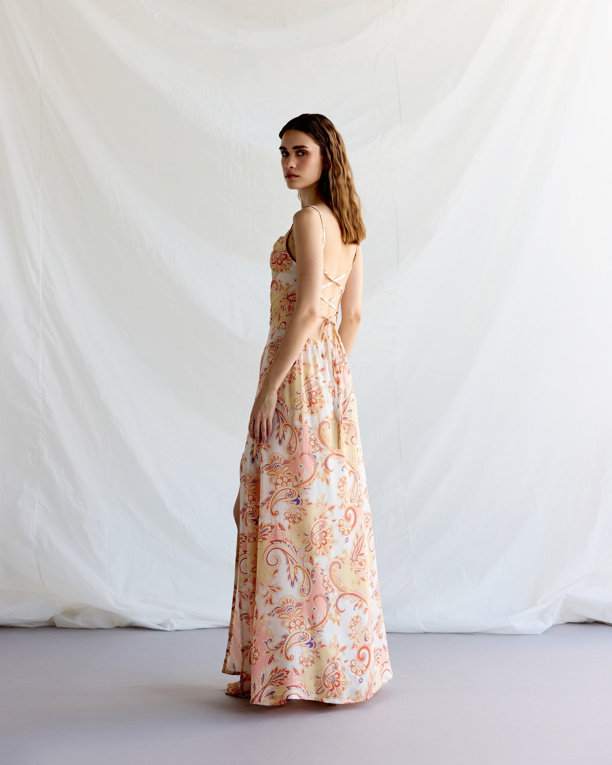 Royal paisley Pleated Cowl Aline Dress