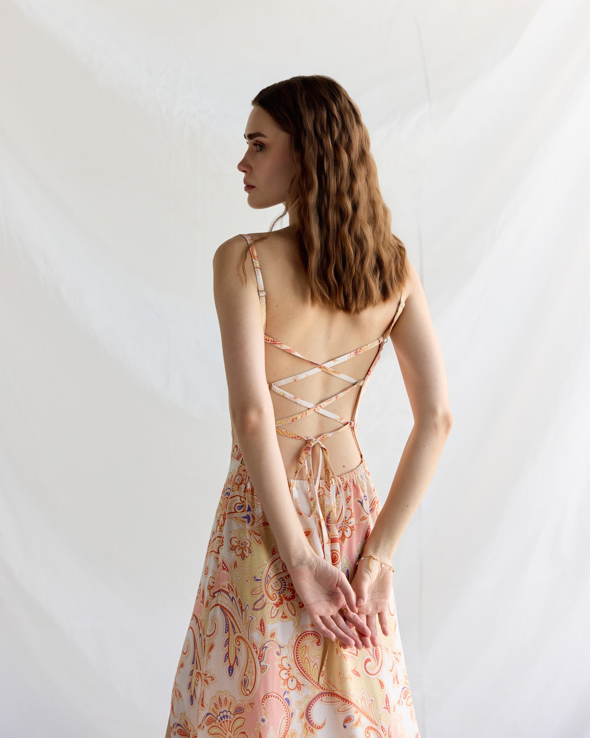 Royal paisley Pleated Cowl Aline Dress