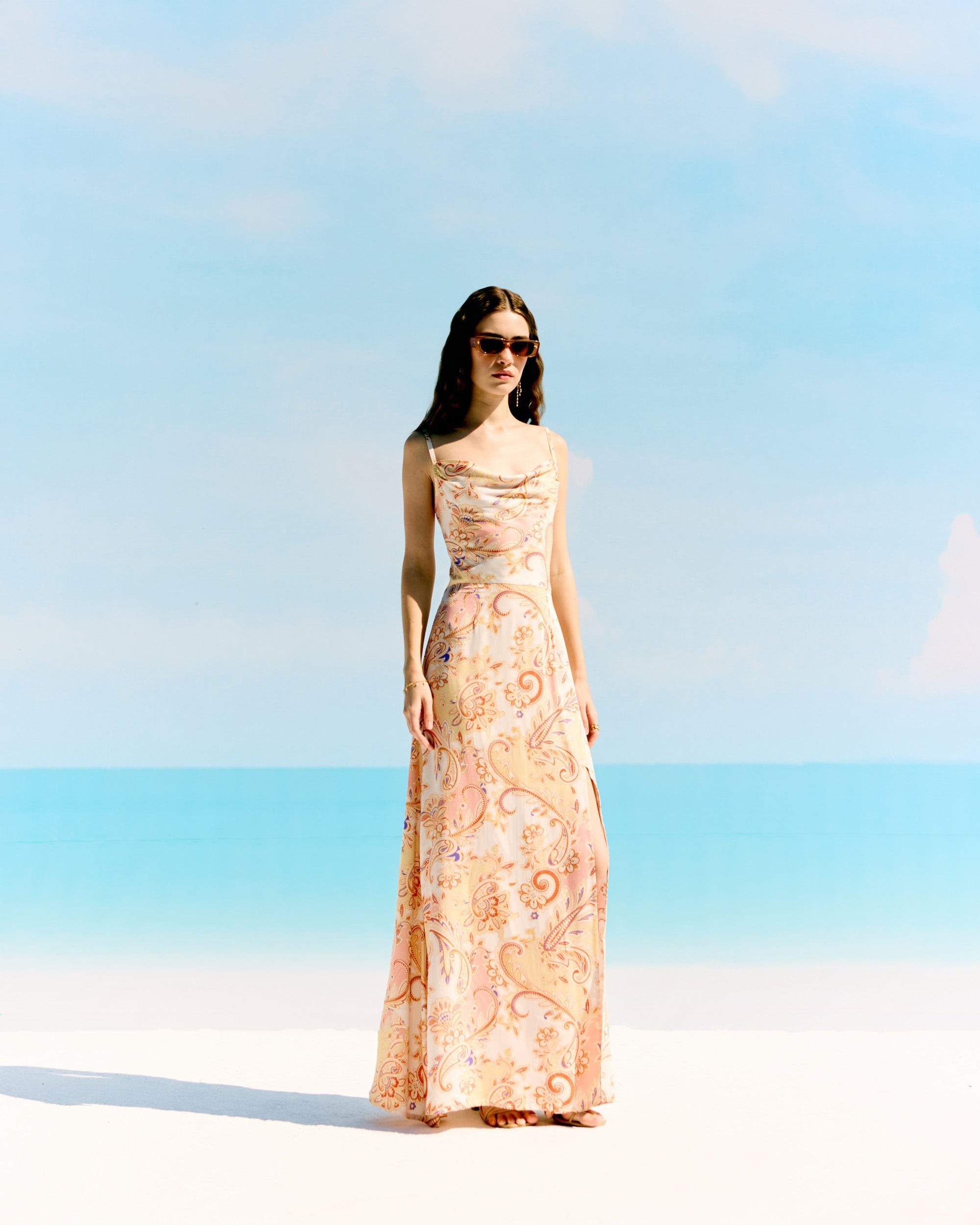 Royal paisley Pleated Cowl Aline Dress