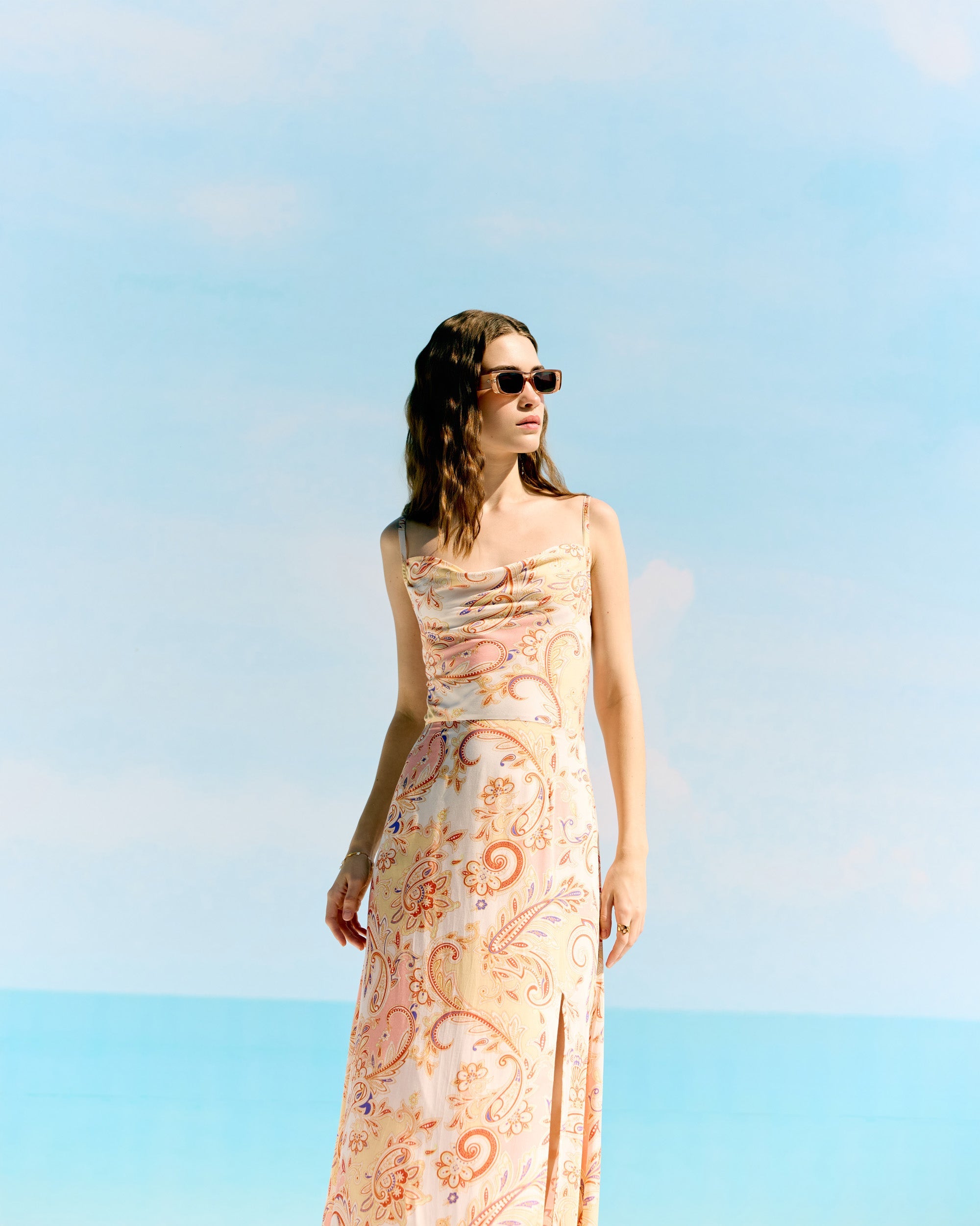 Royal paisley Pleated Cowl Aline Dress