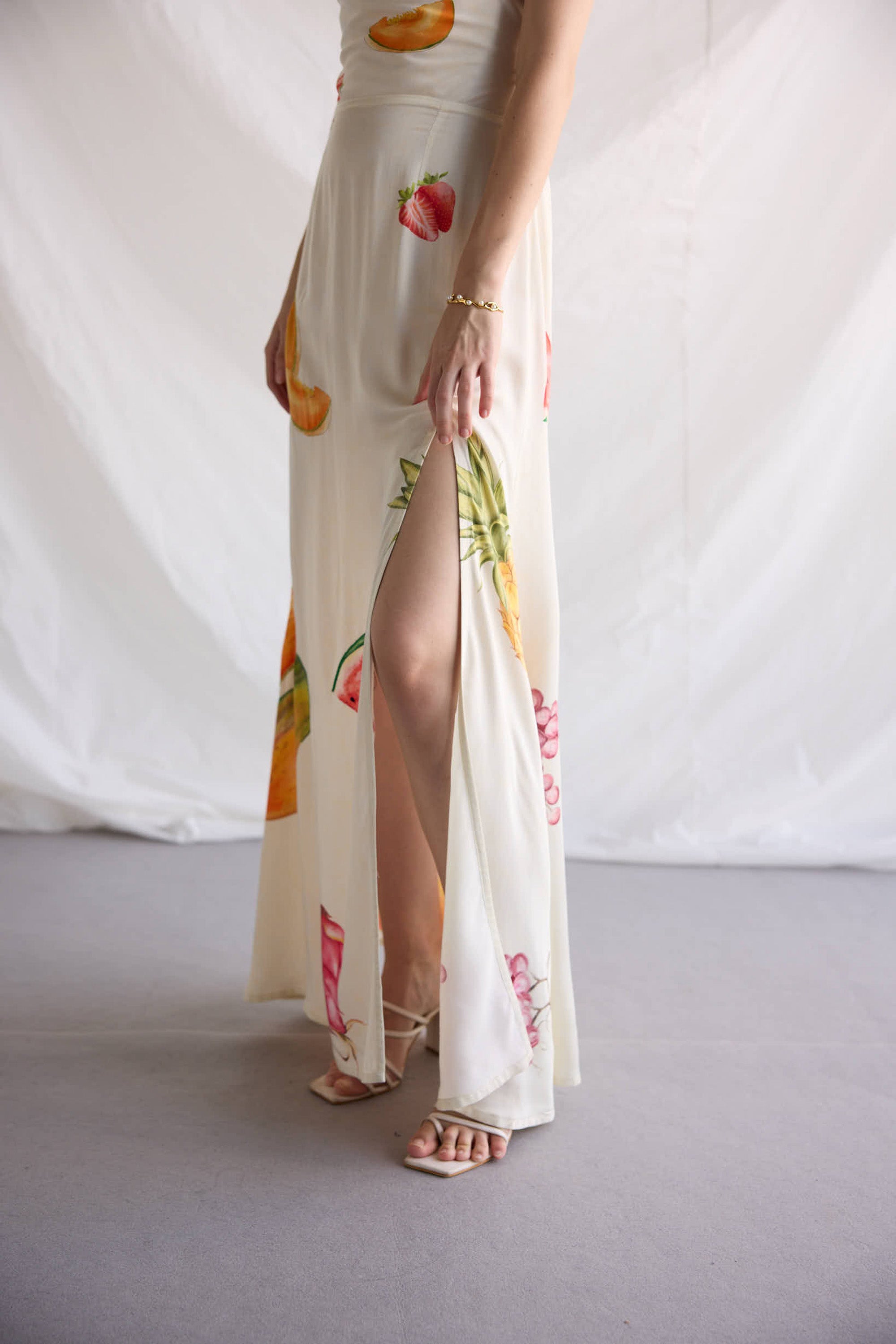 "Le Fruit" Pleated Cowl Aline Dress