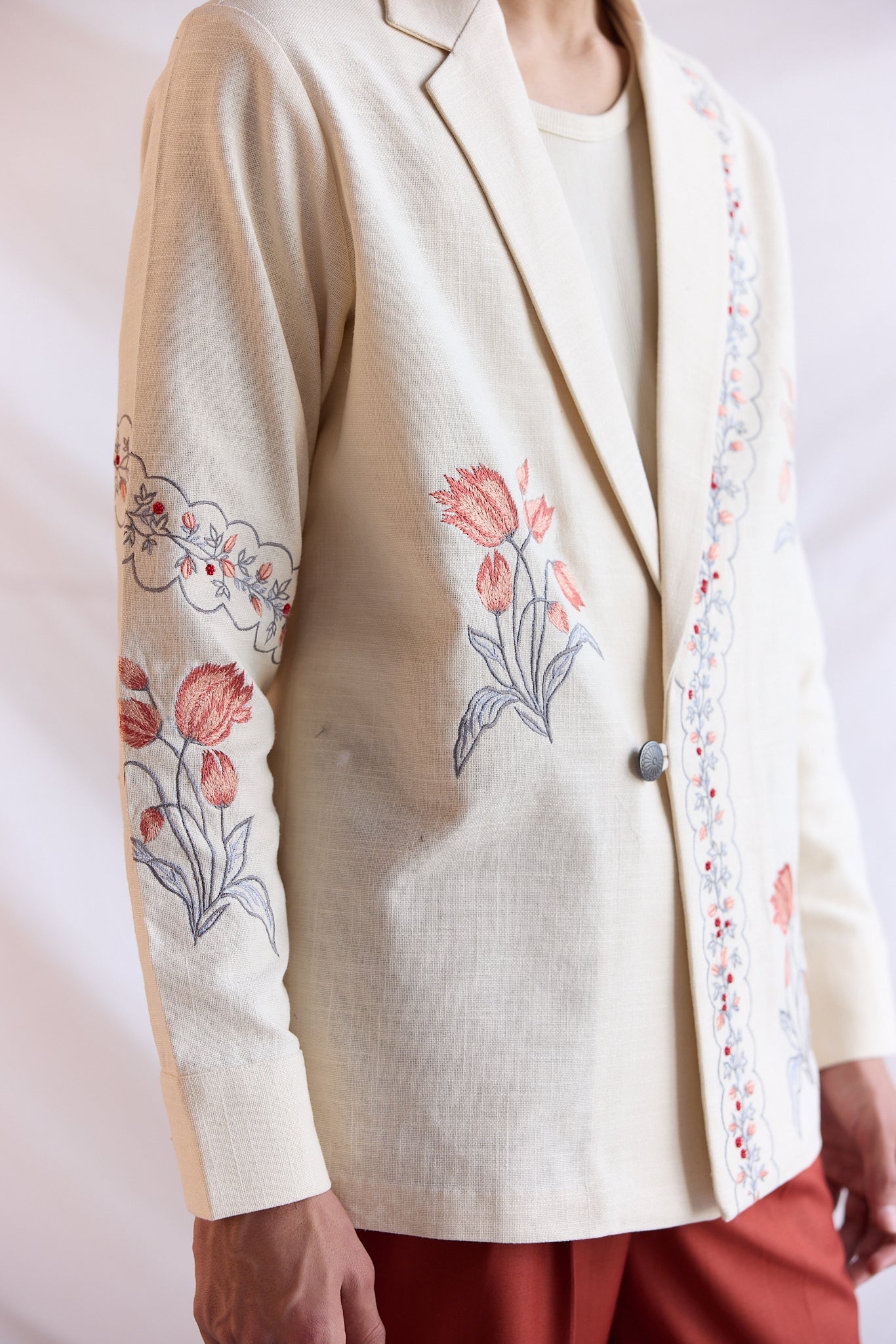 Vintage floral hand embroidered resort blazer