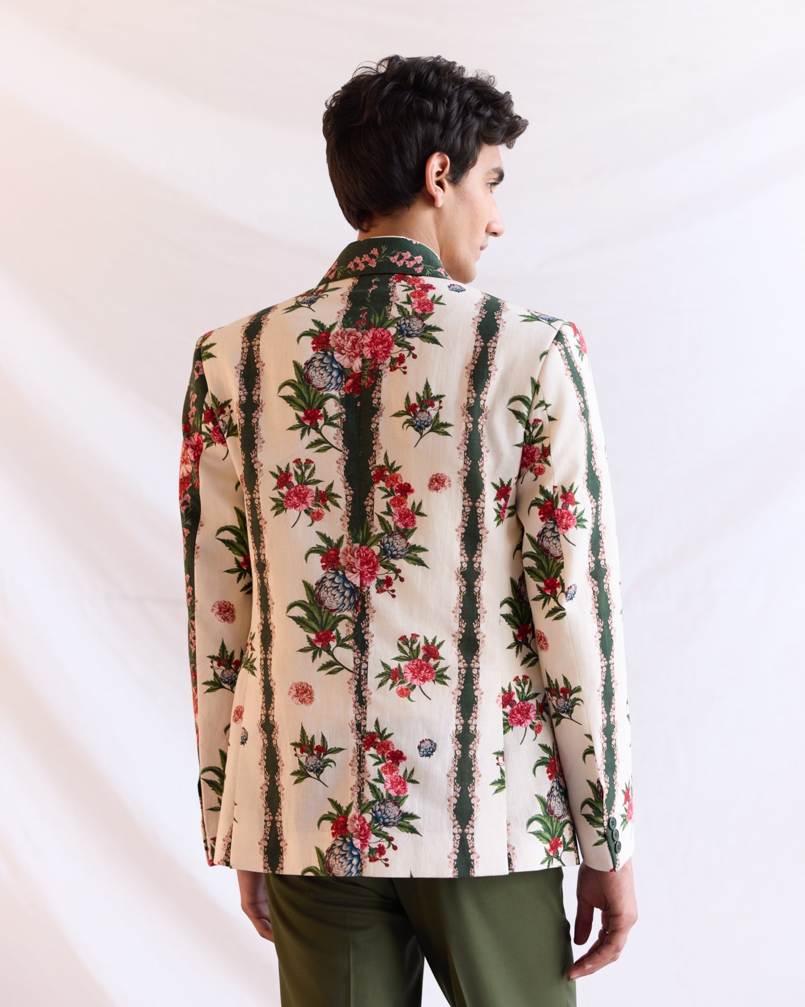 Floral stripes linen blazer