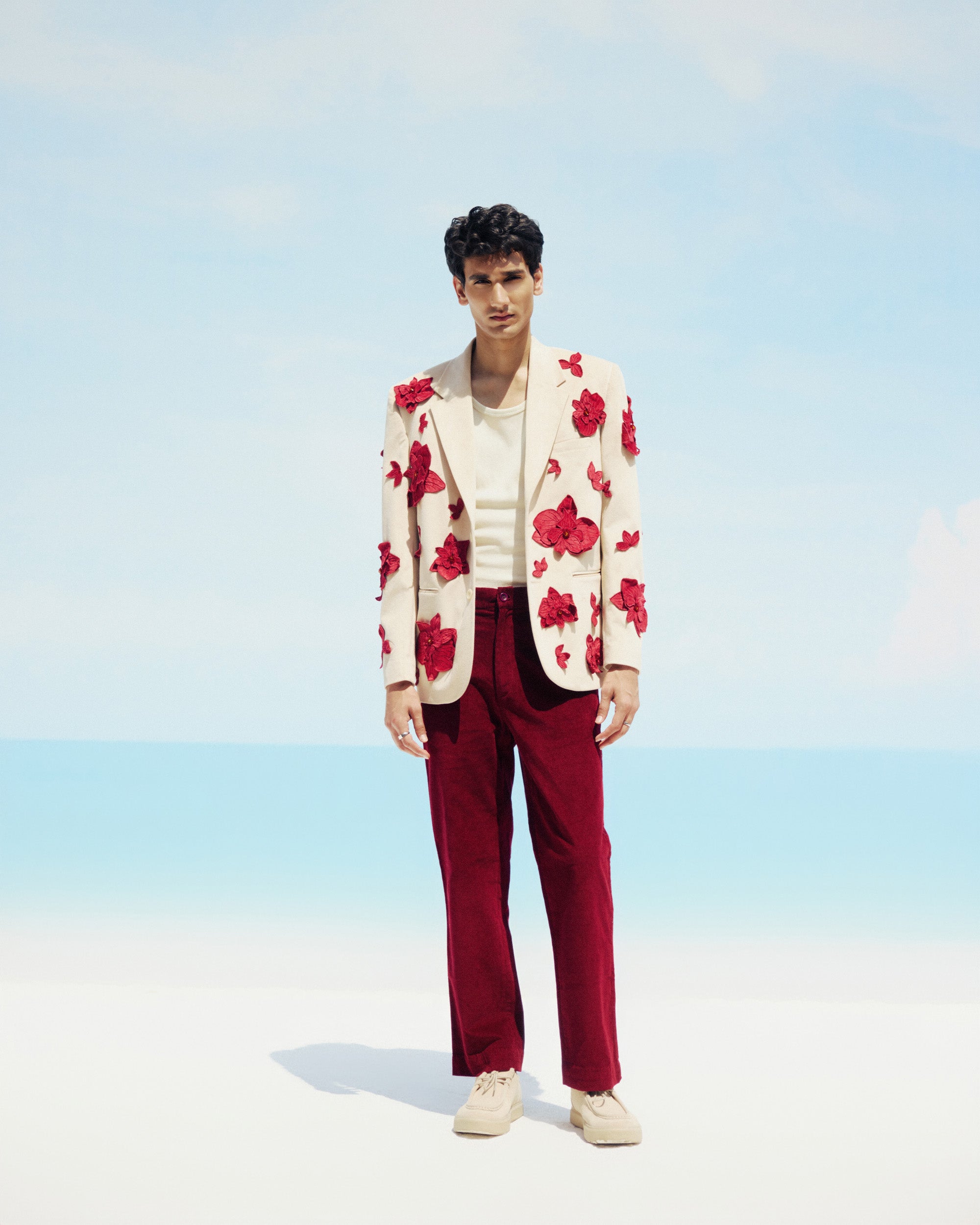 "Hibiscus" appliqué hand embroidered blazer