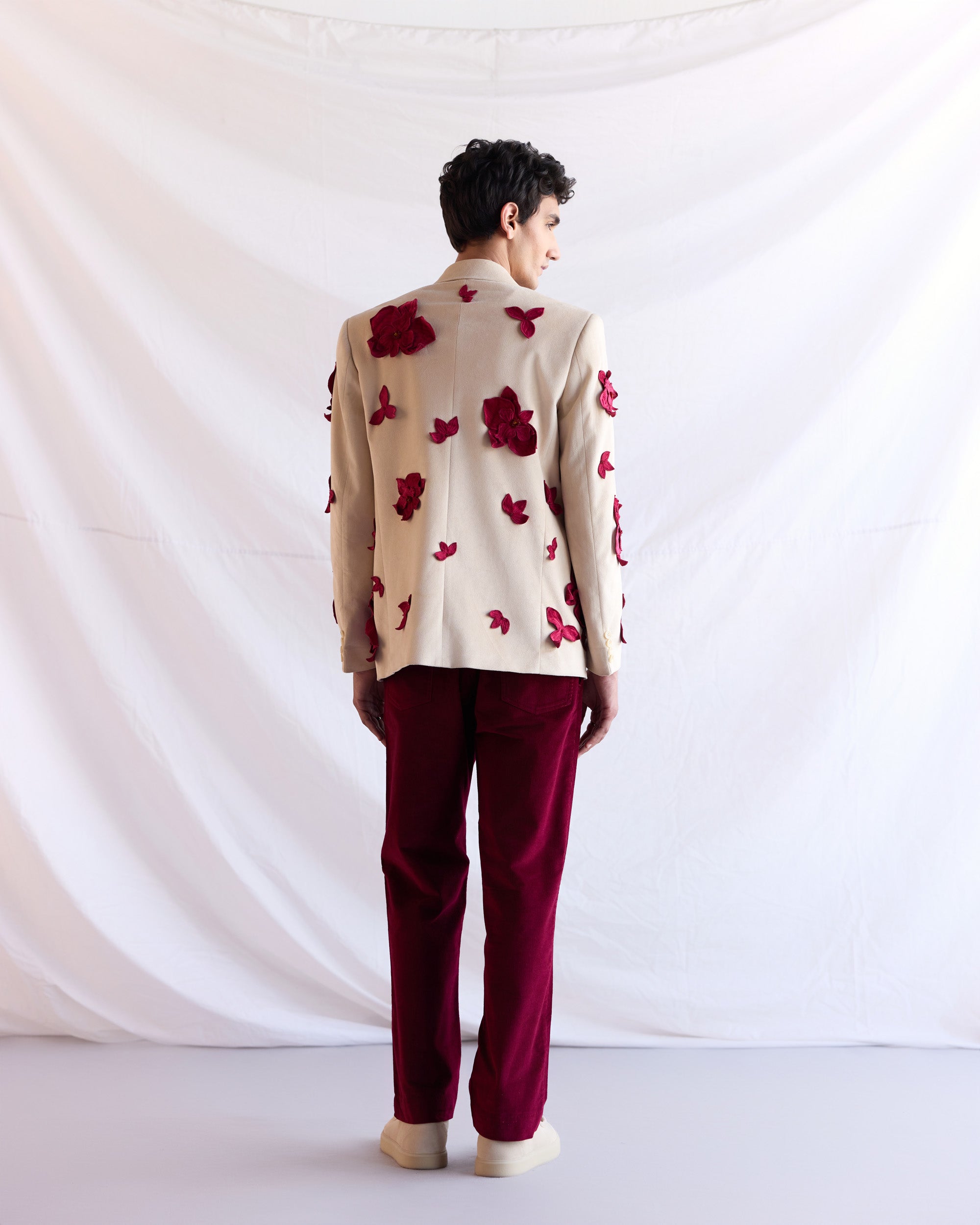 "Hibiscus" appliqué hand embroidered blazer