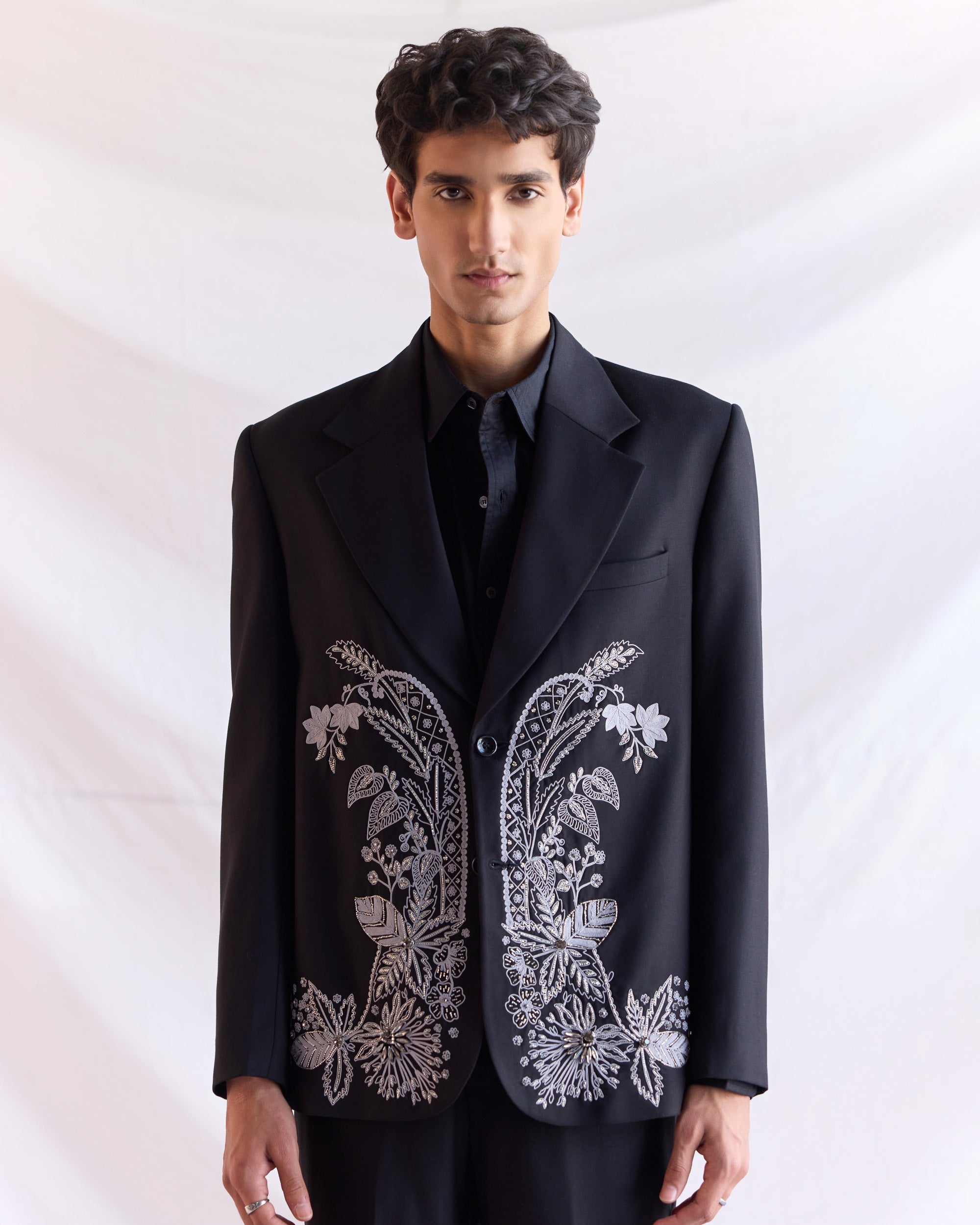 Midnight Bloom hand embroidered Blazer