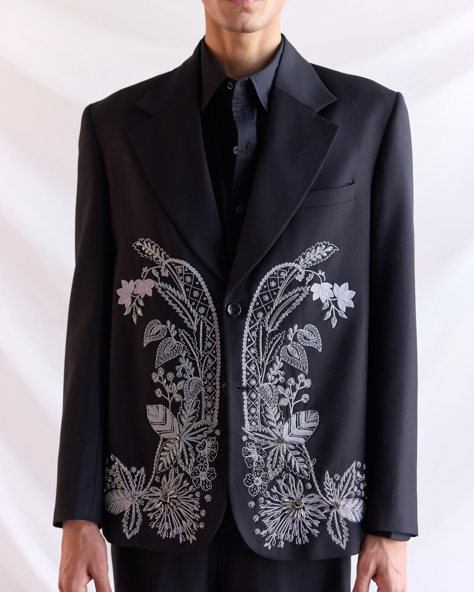 Midnight Bloom hand embroidered Blazer