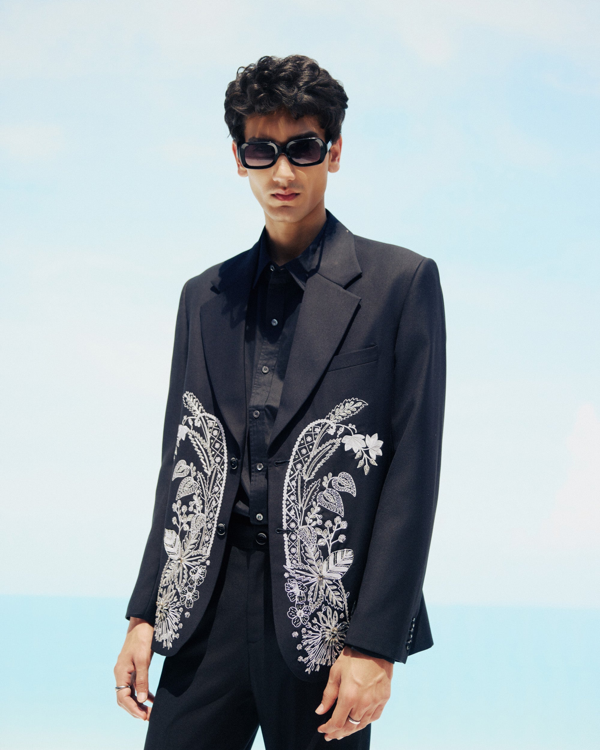 Midnight Bloom hand embroidered Blazer