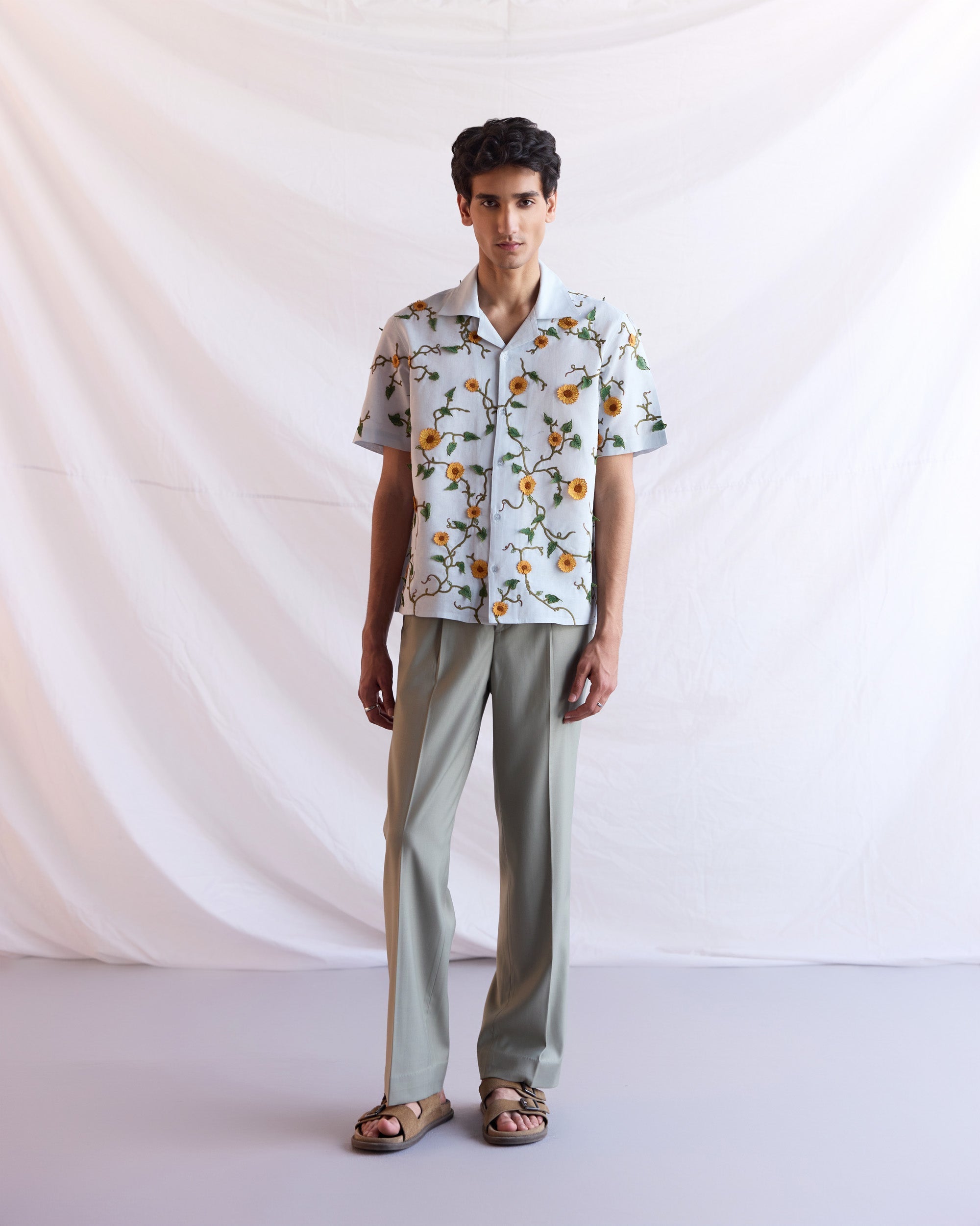 "Sunflowers” hand embroidered shirt
