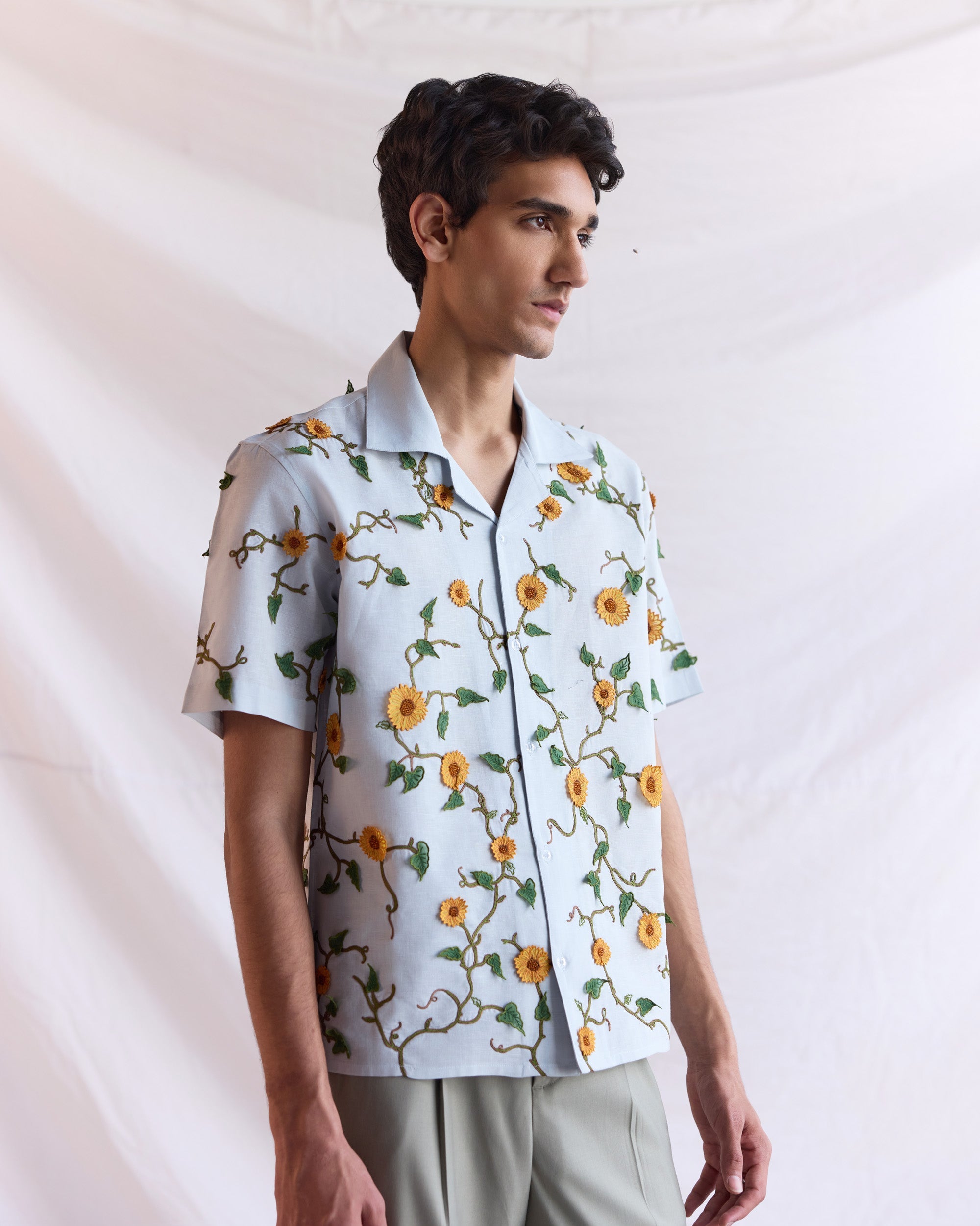 "Sunflowers” hand embroidered shirt