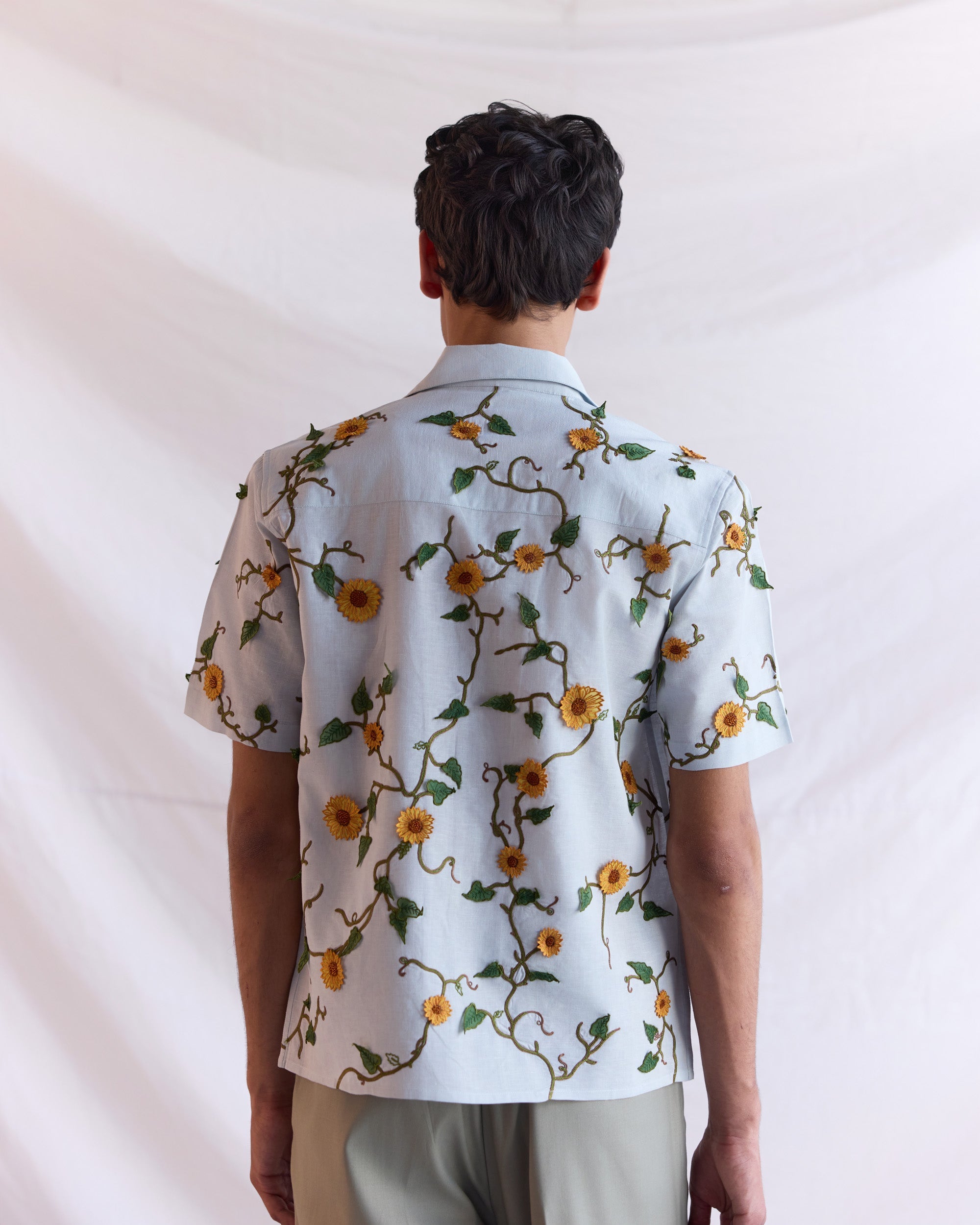 "Sunflowers” hand embroidered shirt
