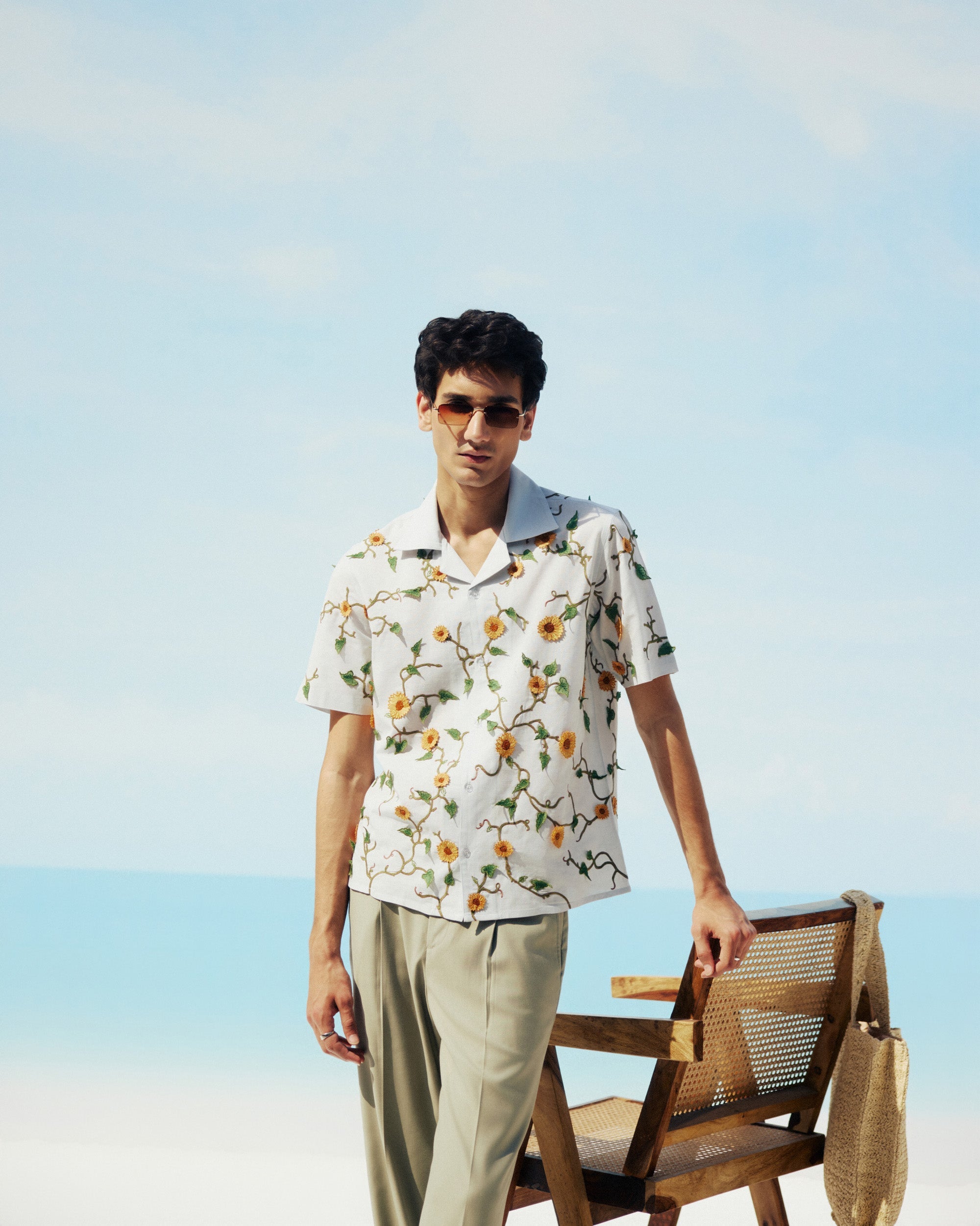 "Sunflowers” hand embroidered shirt