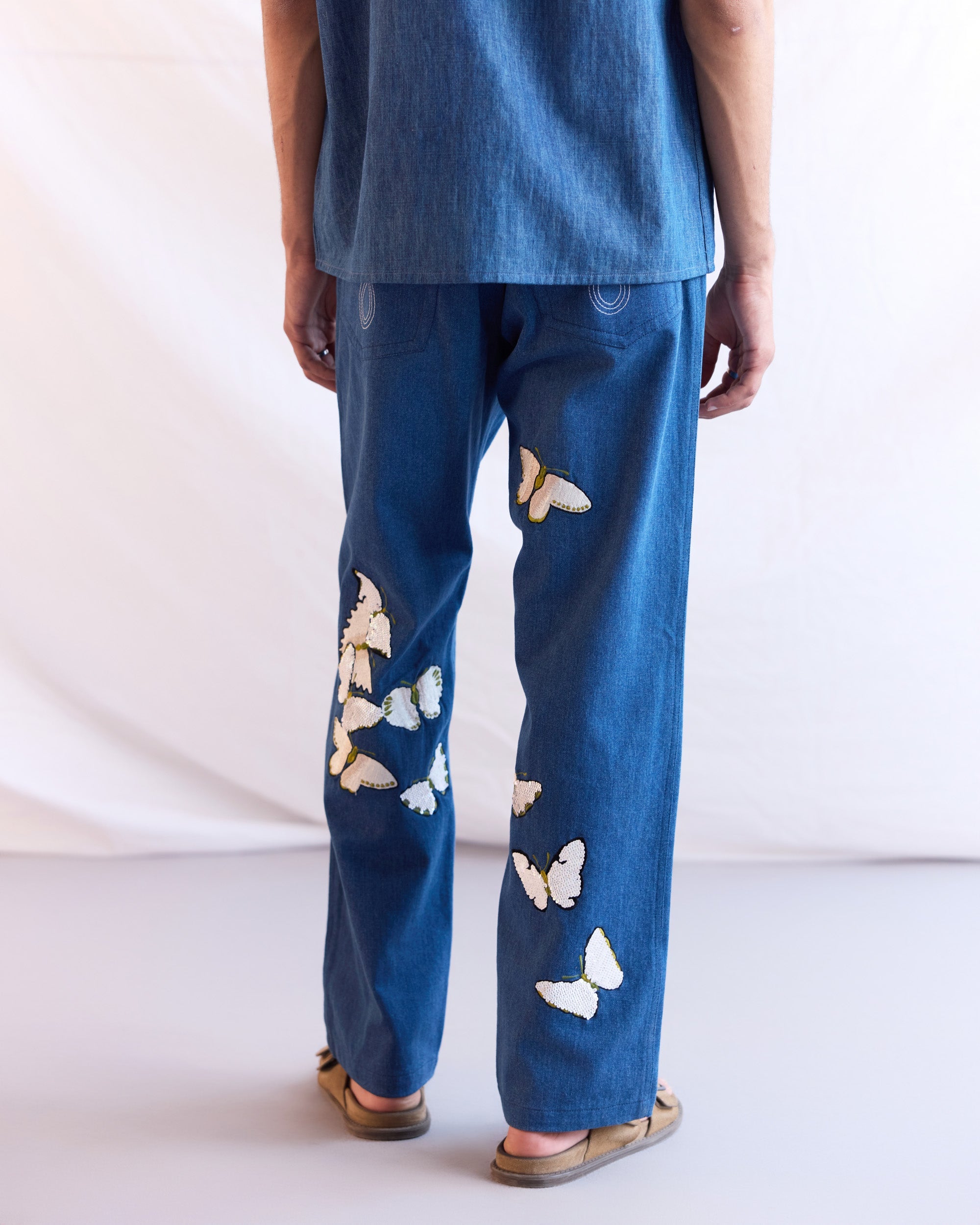 Hand embroidered butterflies straight fit jeans