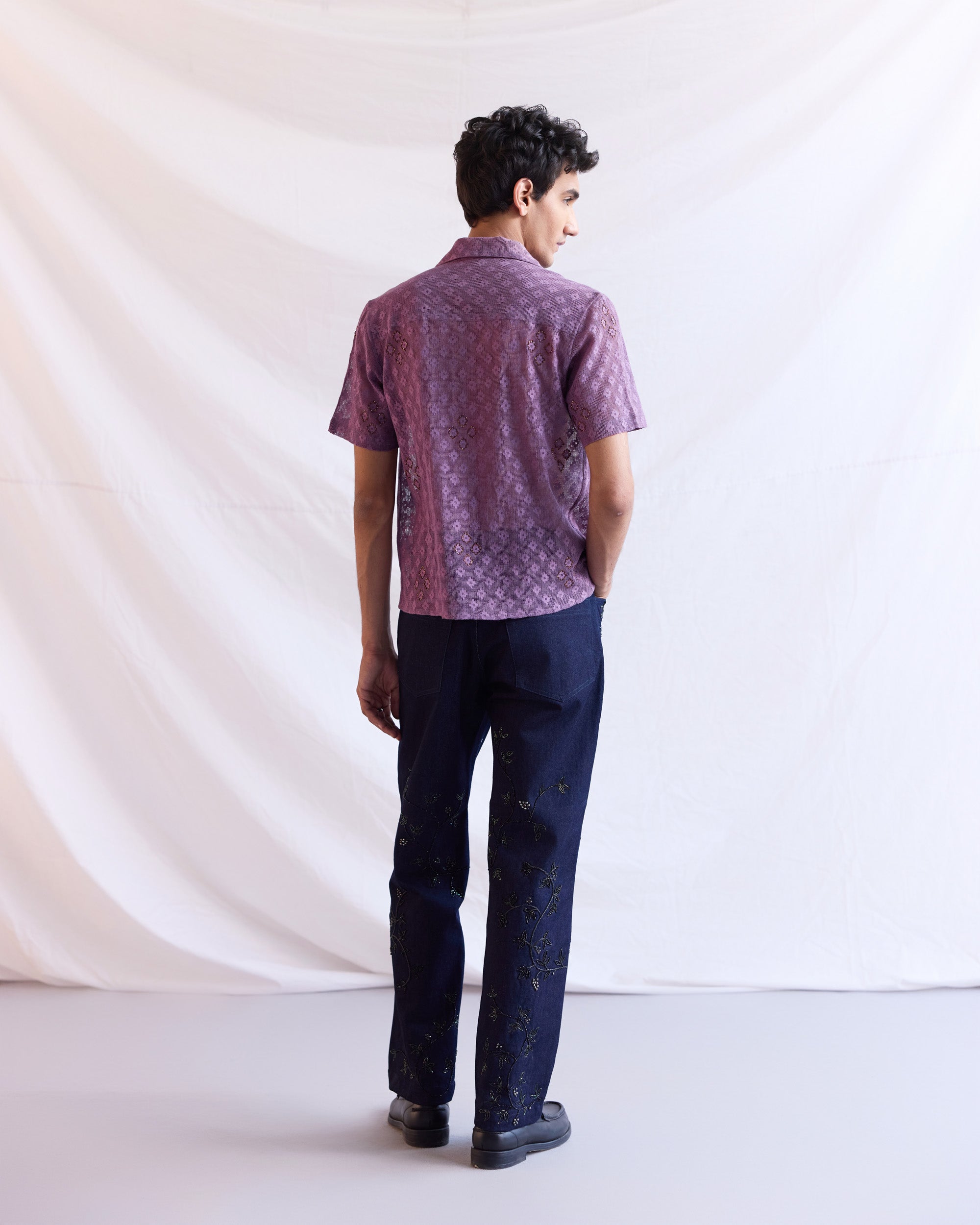 Hand embroidered straight fit jeans