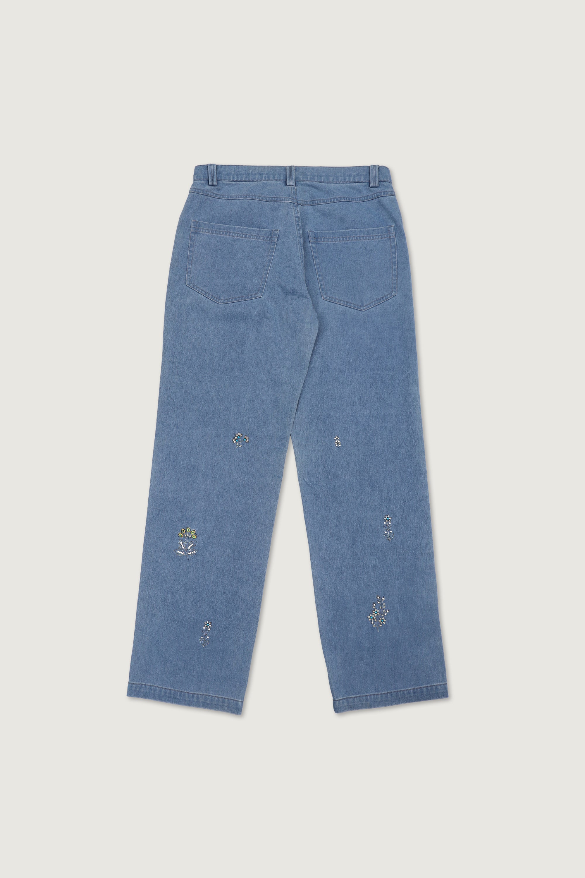 Hand embroidered straight fit denim pants
