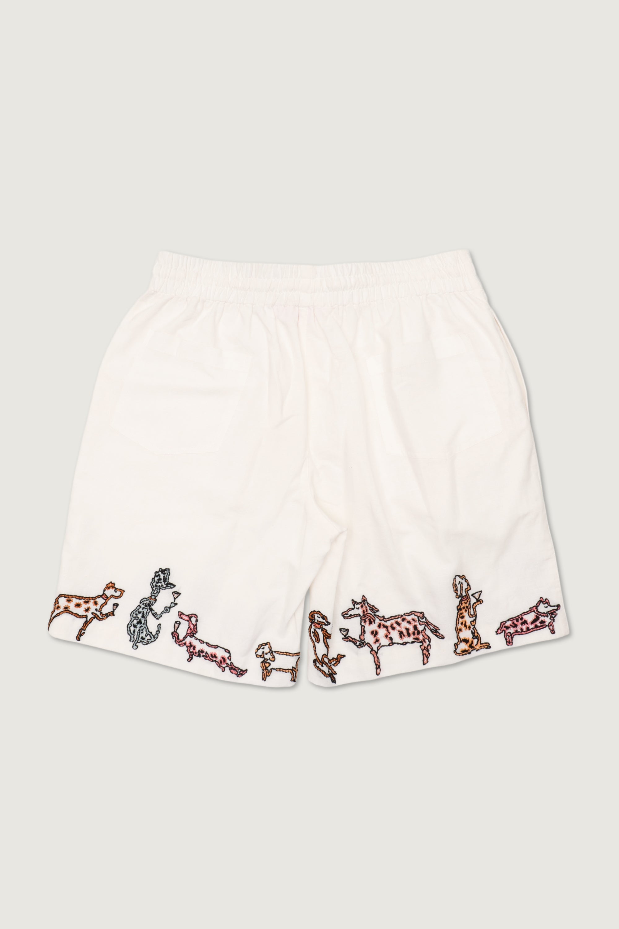 "Party on the Hem" hand embroidered shorts