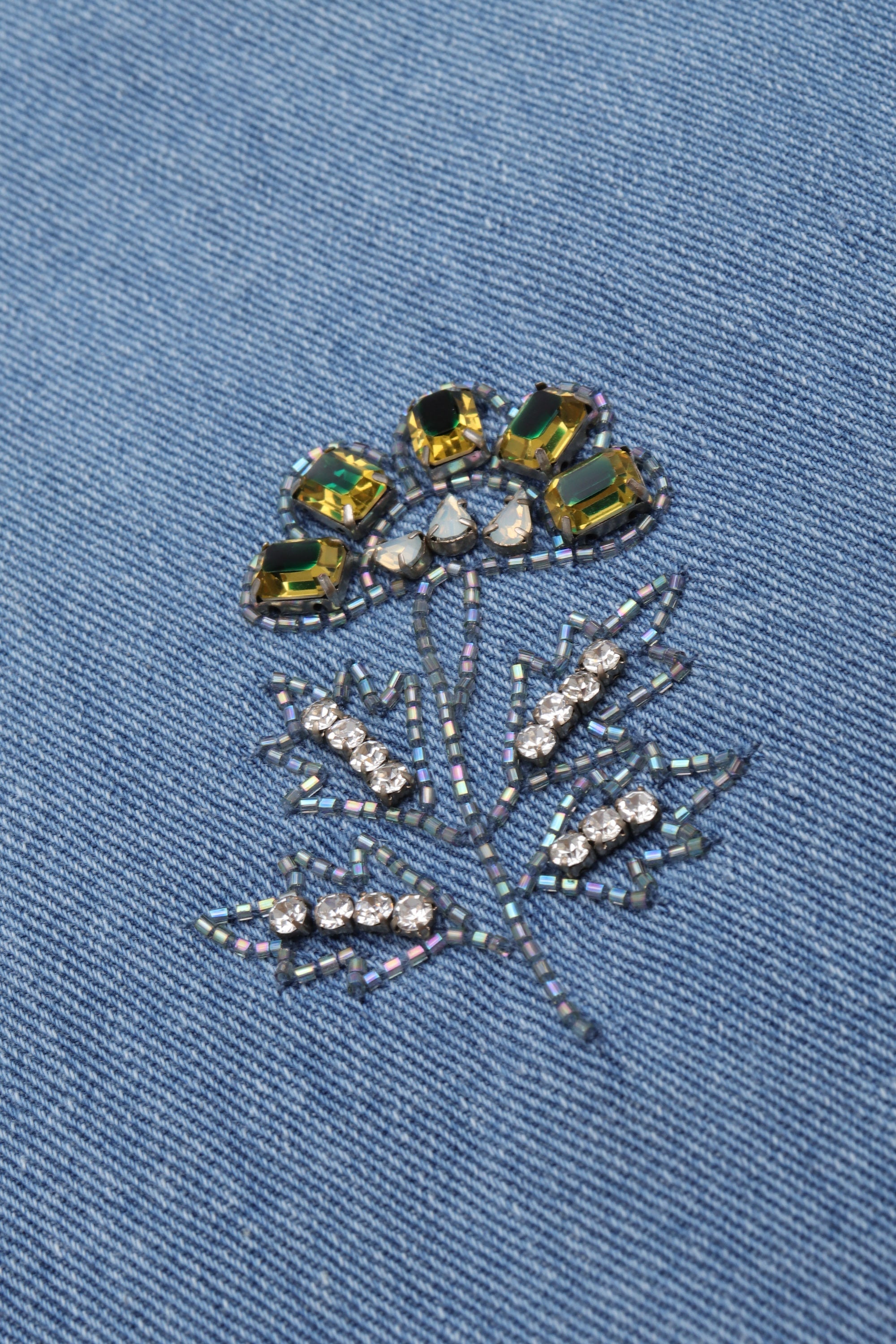 Hand embroidered straight fit denim pants