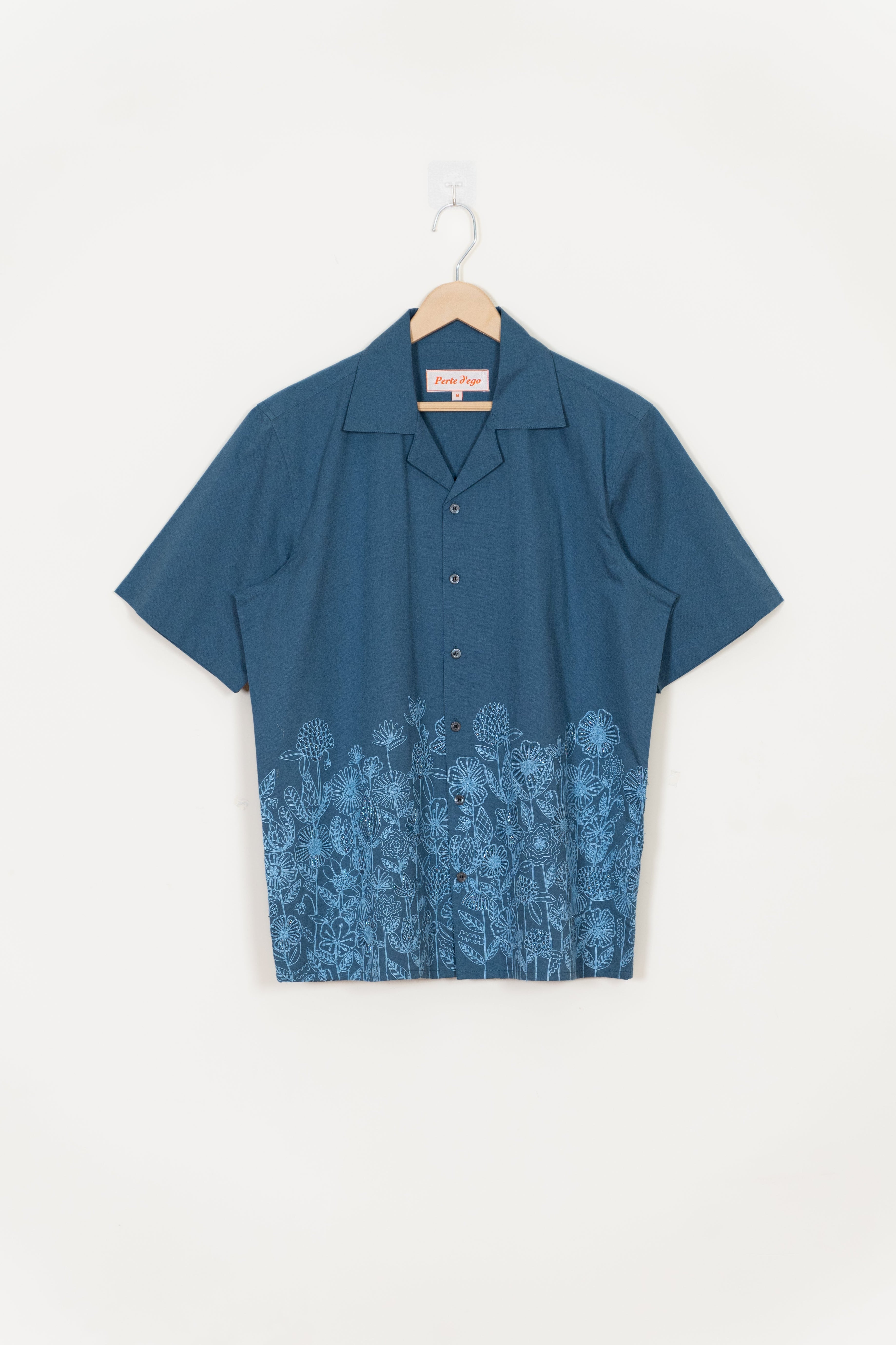 Floral embroidered shirt- Blue