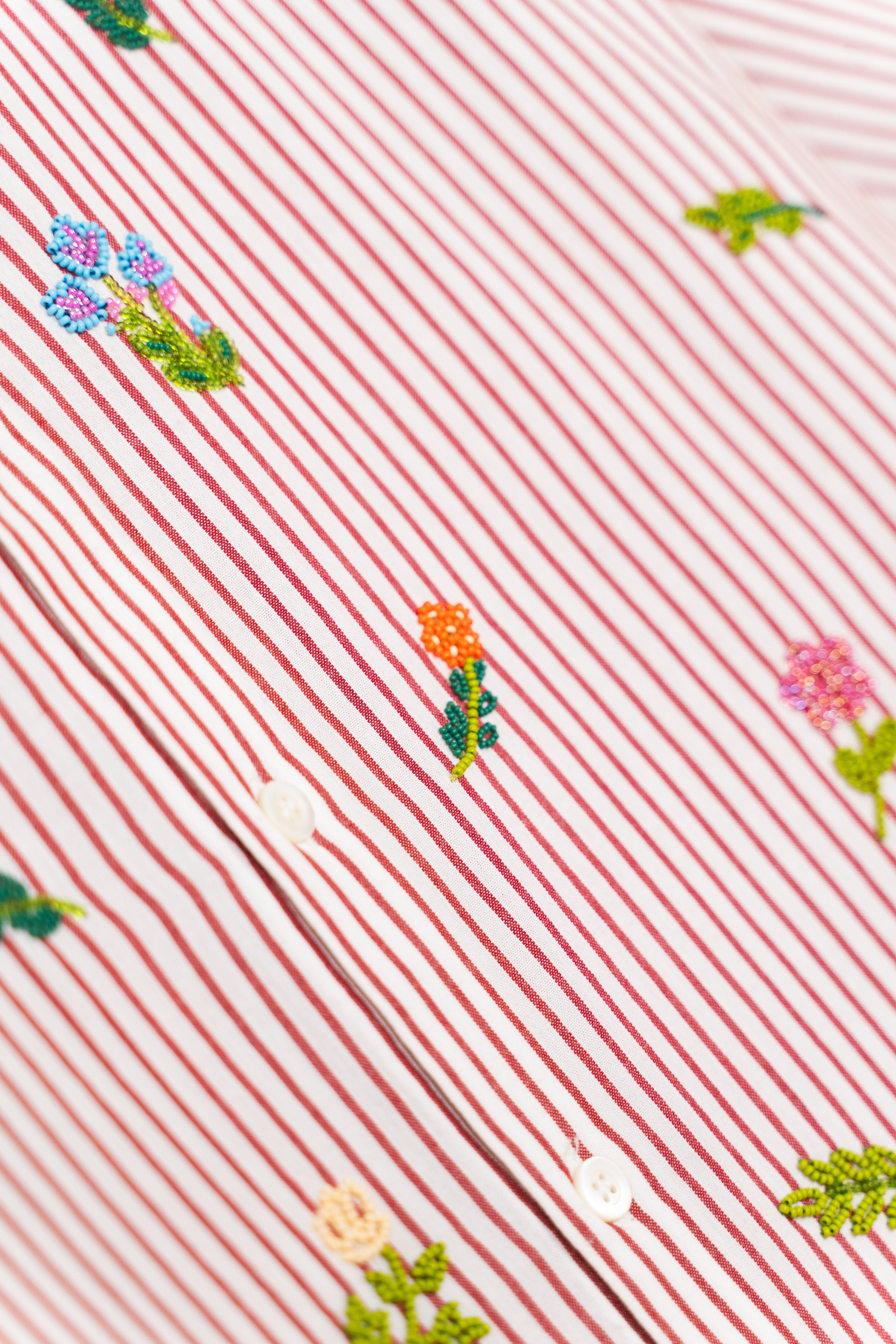 "Floral stripes" hand embroidered Shirt