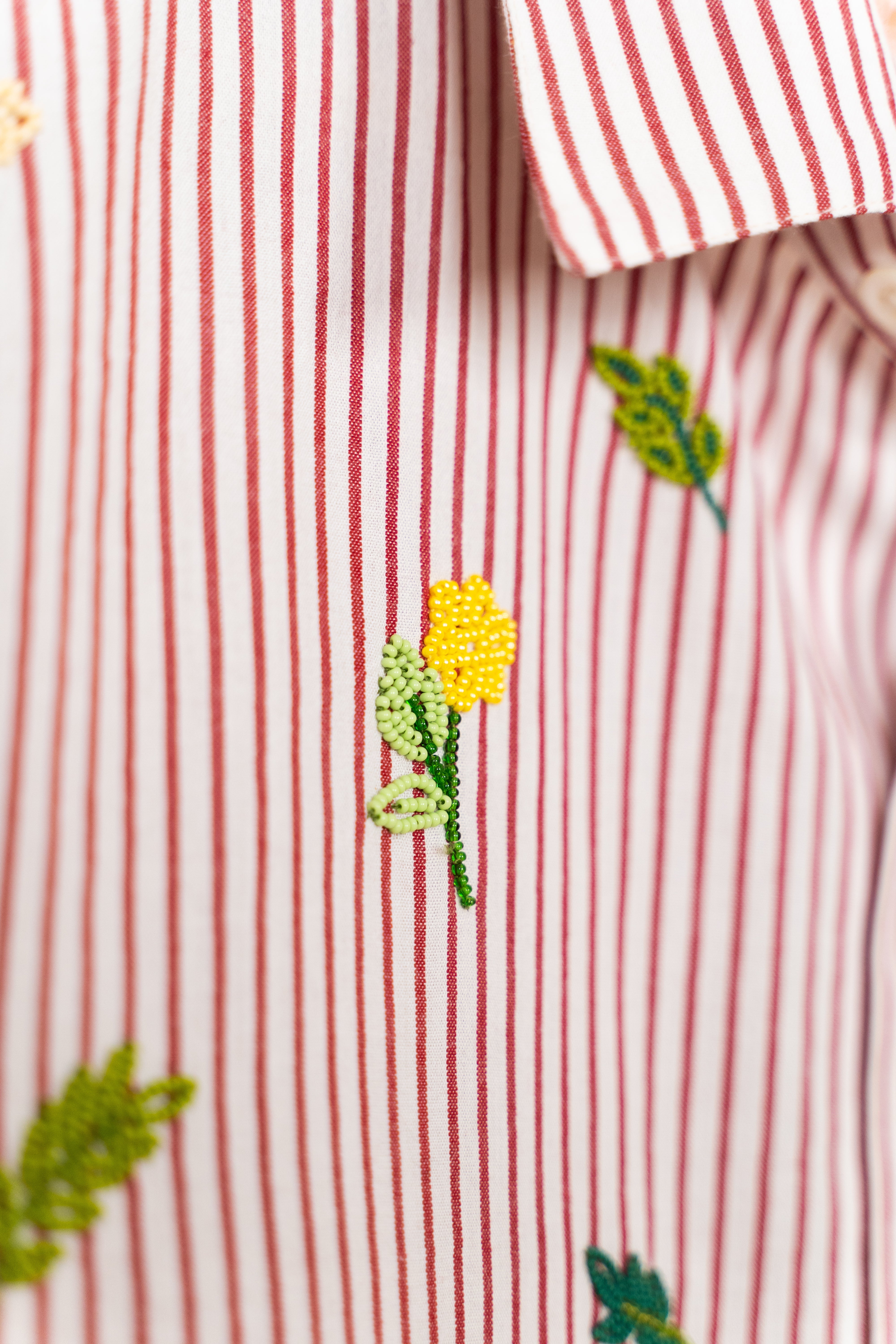 "Floral stripes" hand embroidered Shirt