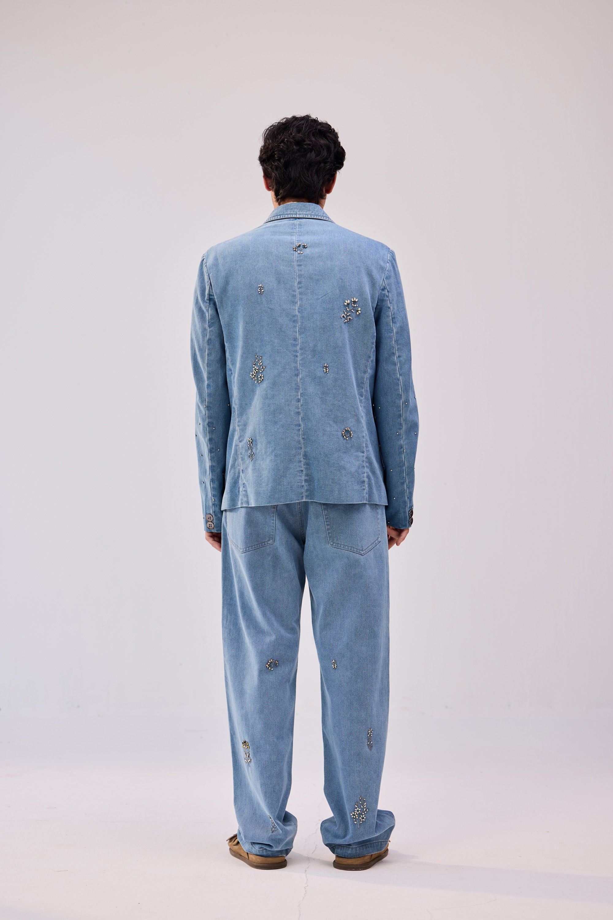 Hand embroidered straight fit denim pants