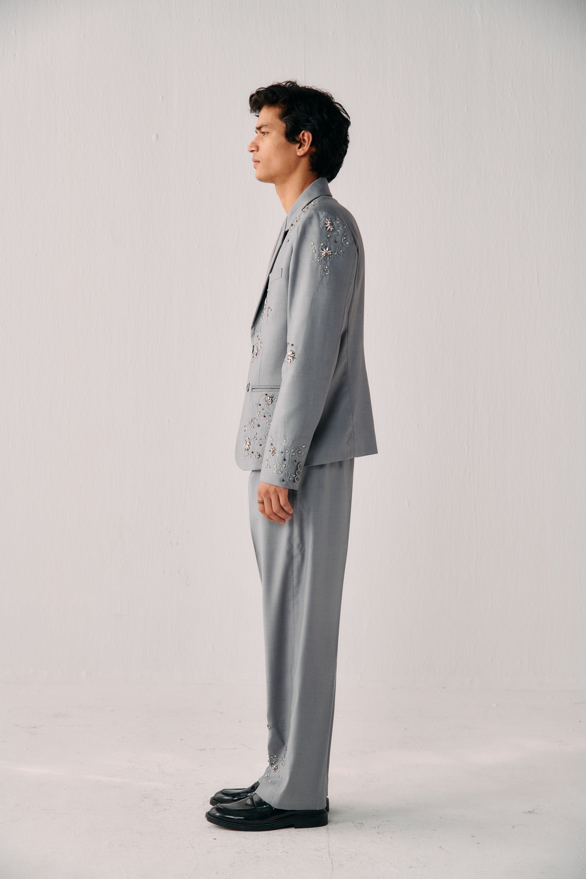 "Le cannes" hand embroidered pleated pants