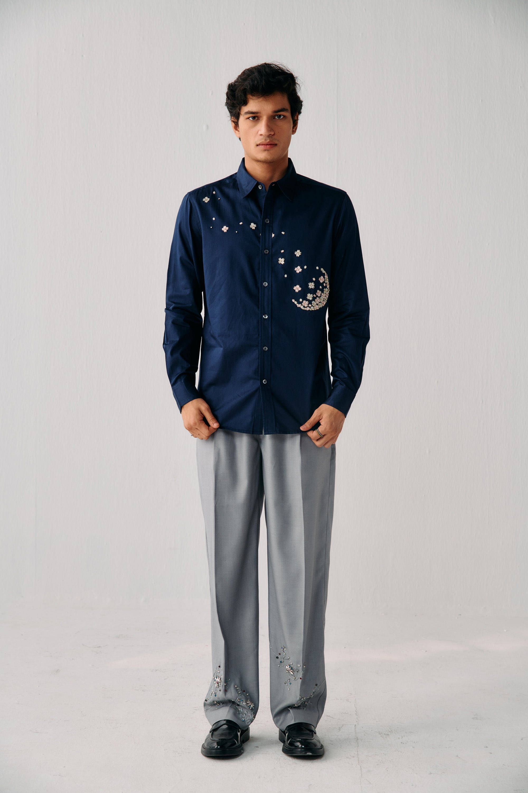 "Le cannes" hand embroidered pleated pants