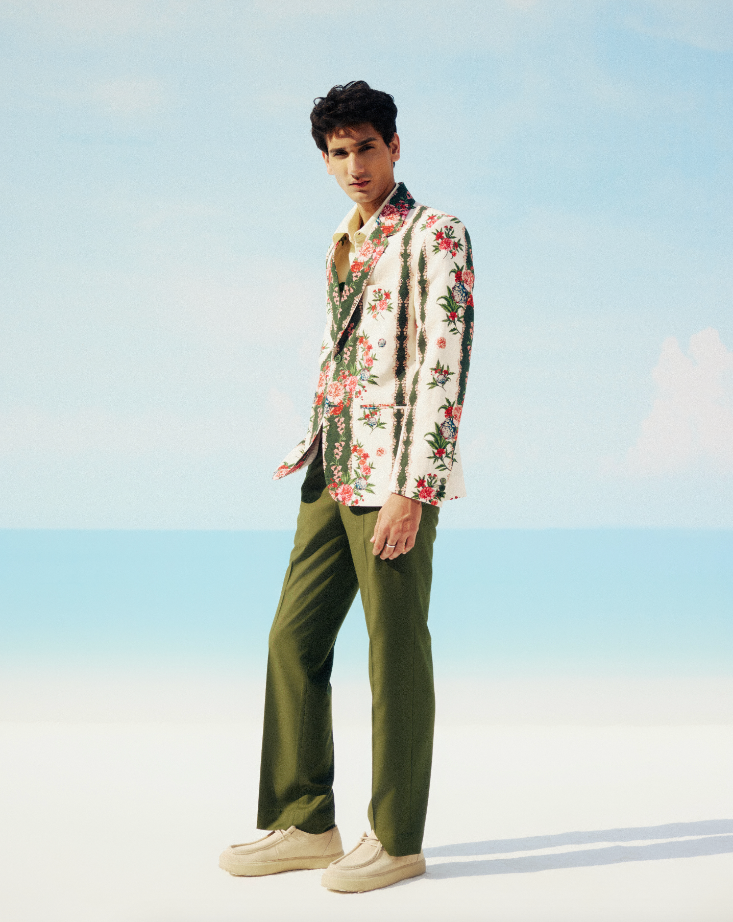 Floral stripes linen blazer
