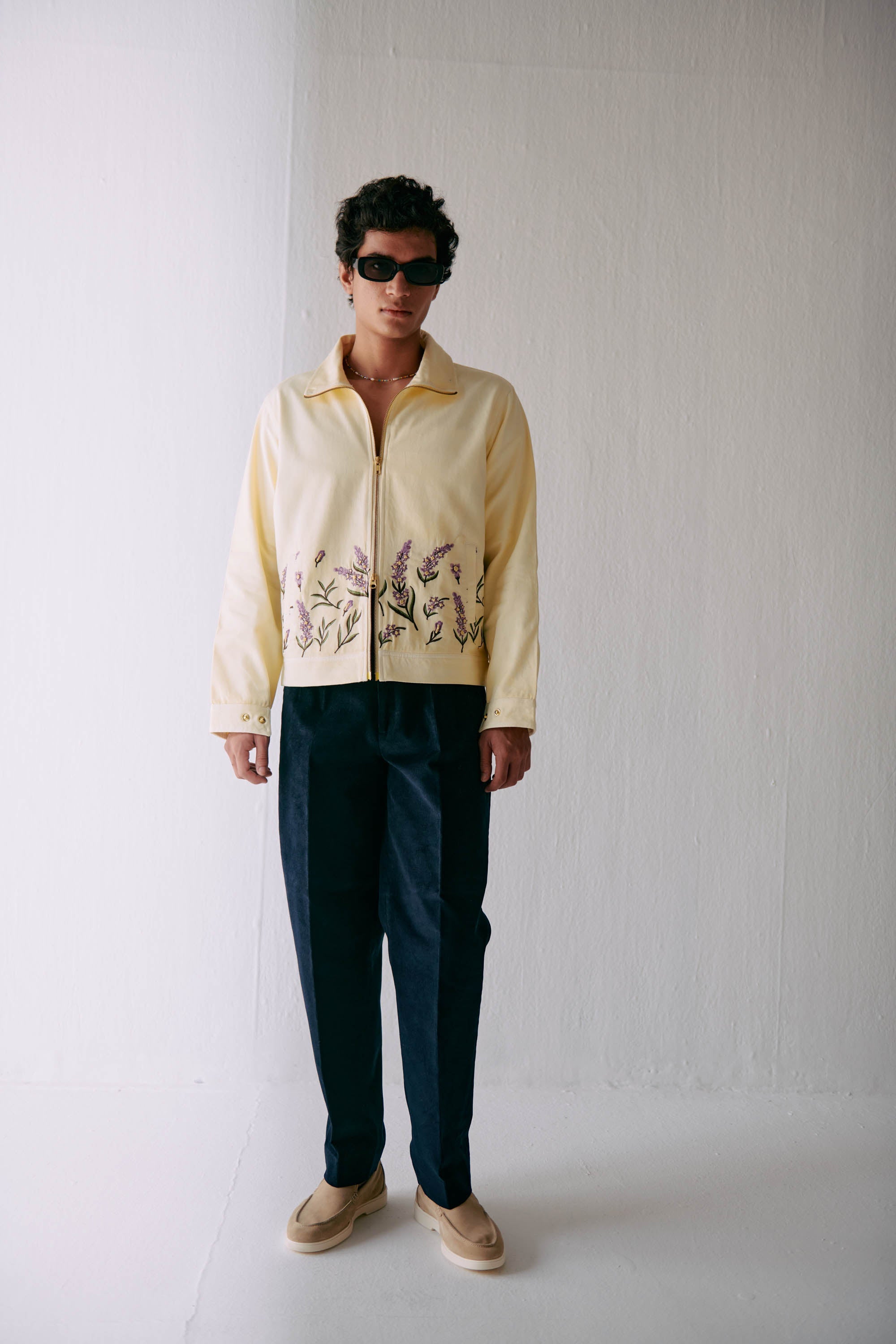 Lavender embroidered zip up jacket
