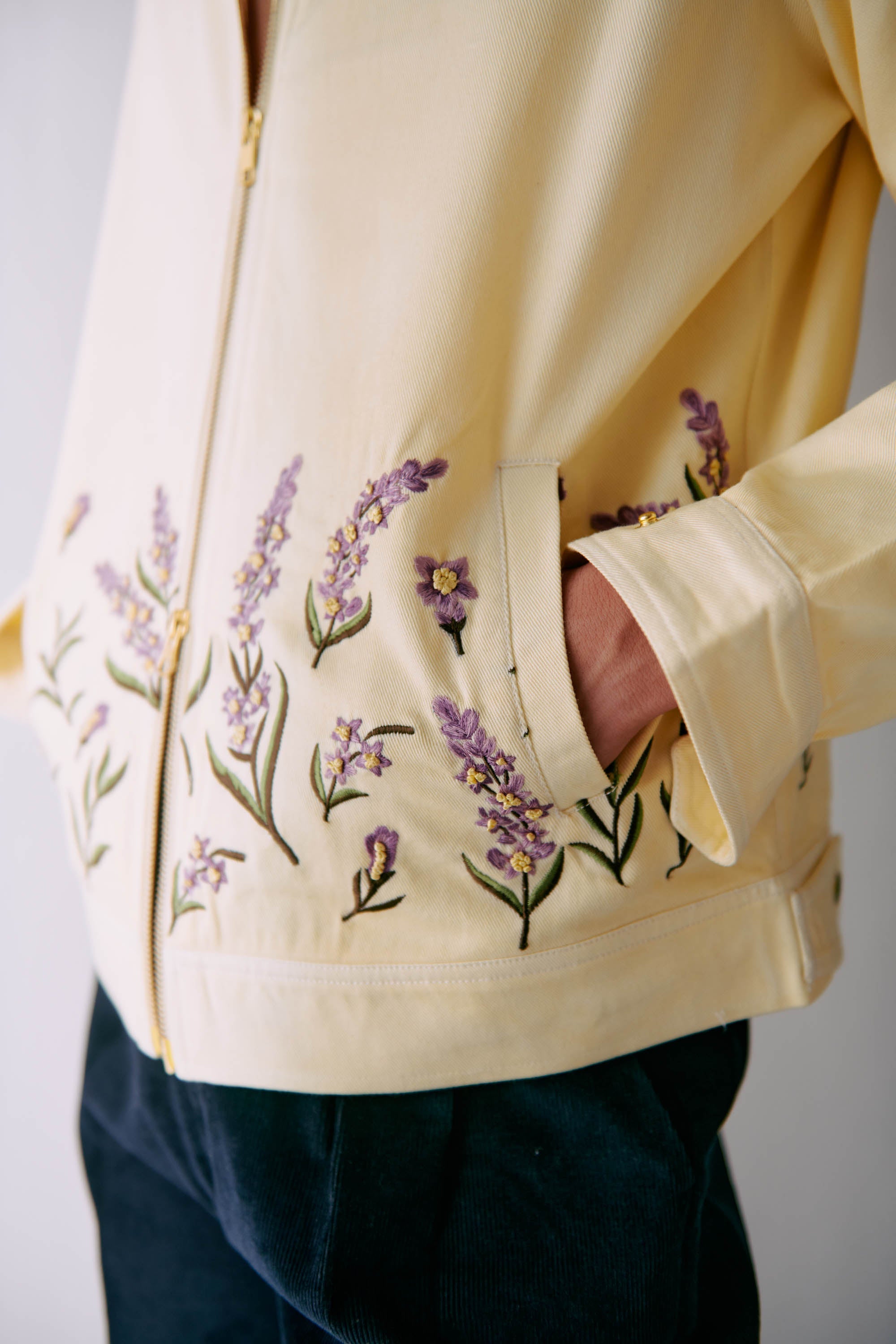 Lavender embroidered zip up jacket