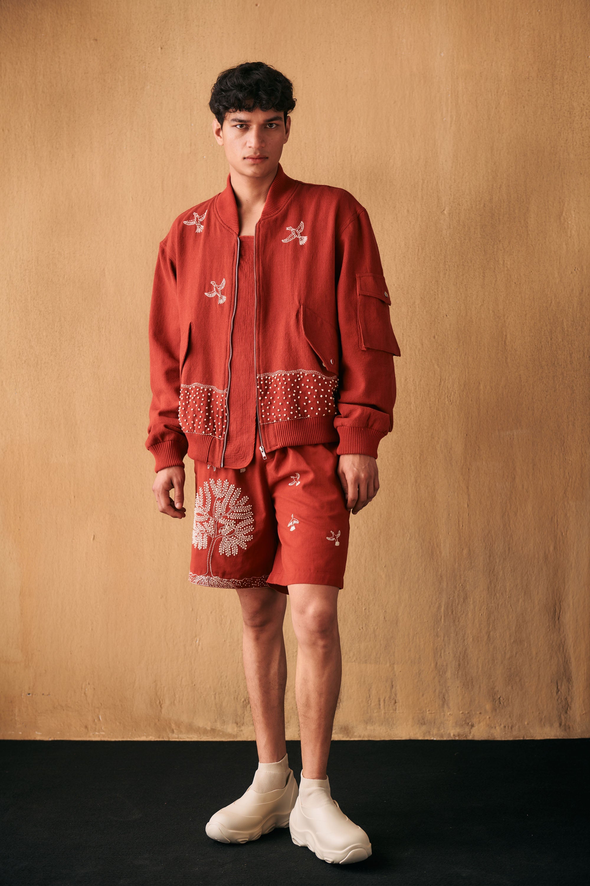 Tree of life embroidered shorts
