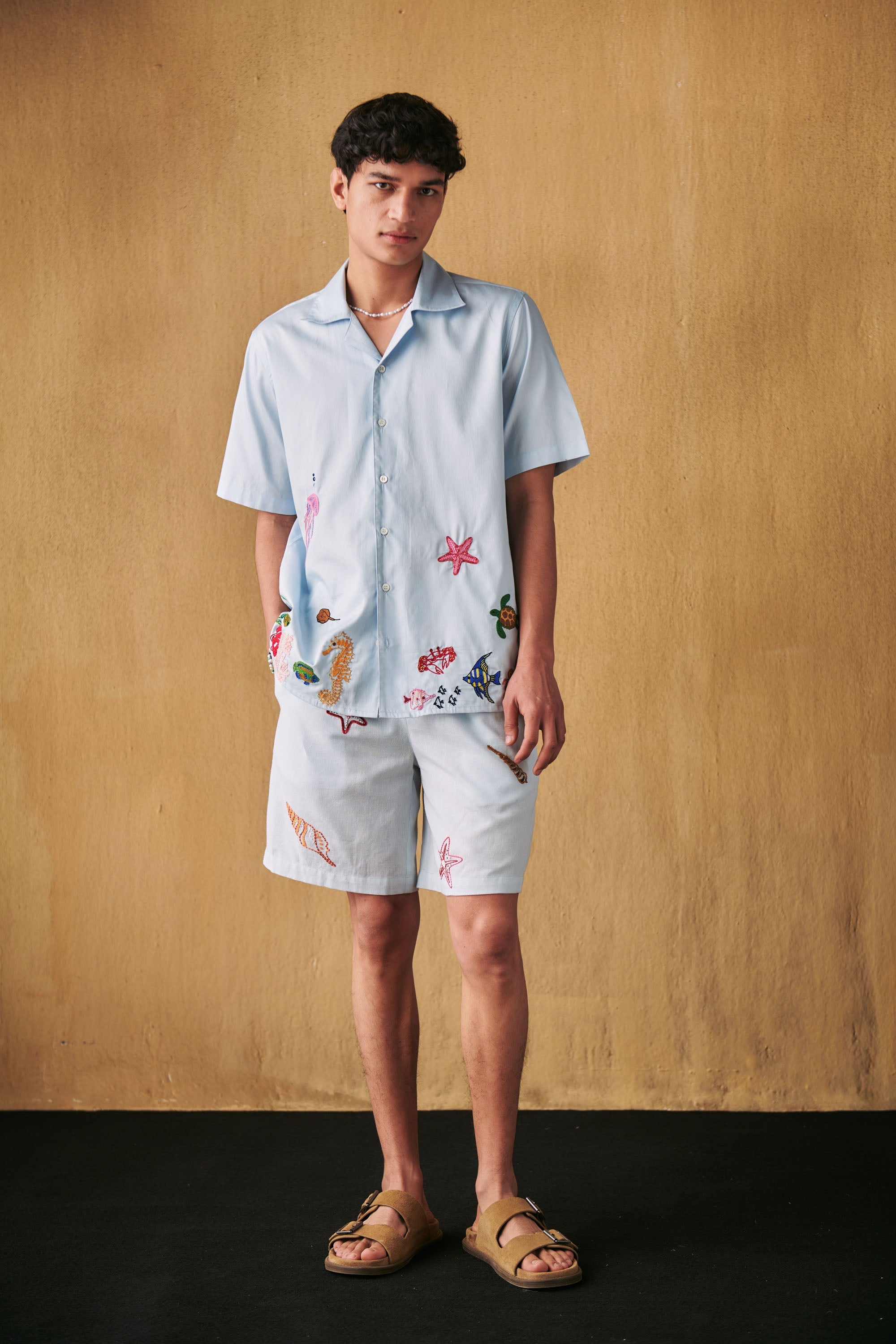 Sea life hand embroidered Shirt