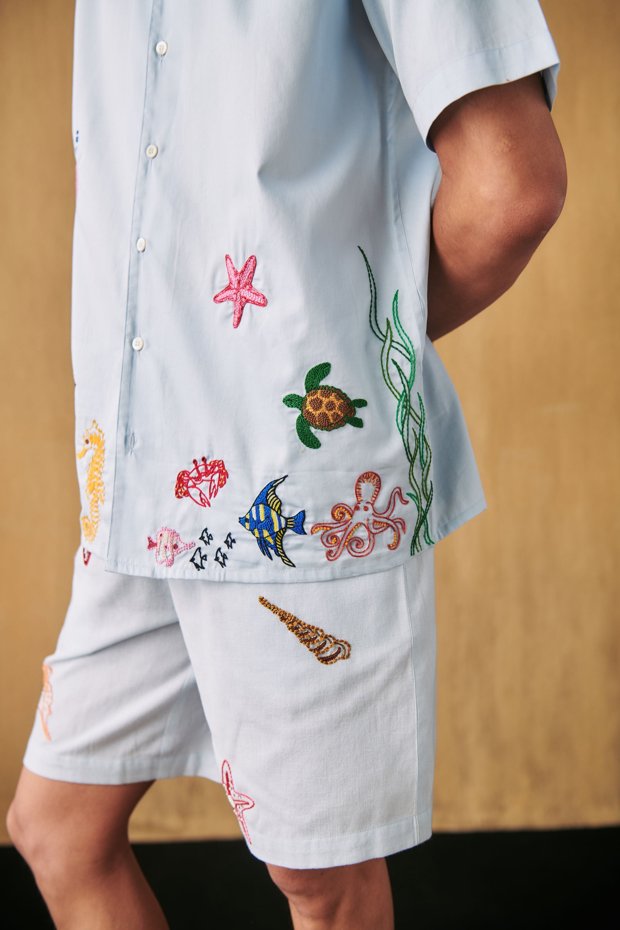 Sea life hand embroidered Shirt