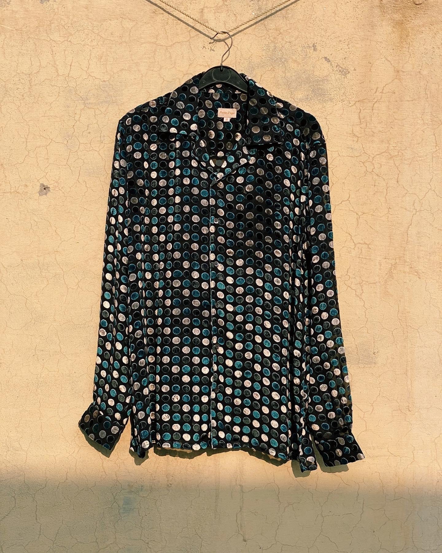 Polka dot silk velvet shirt- blue