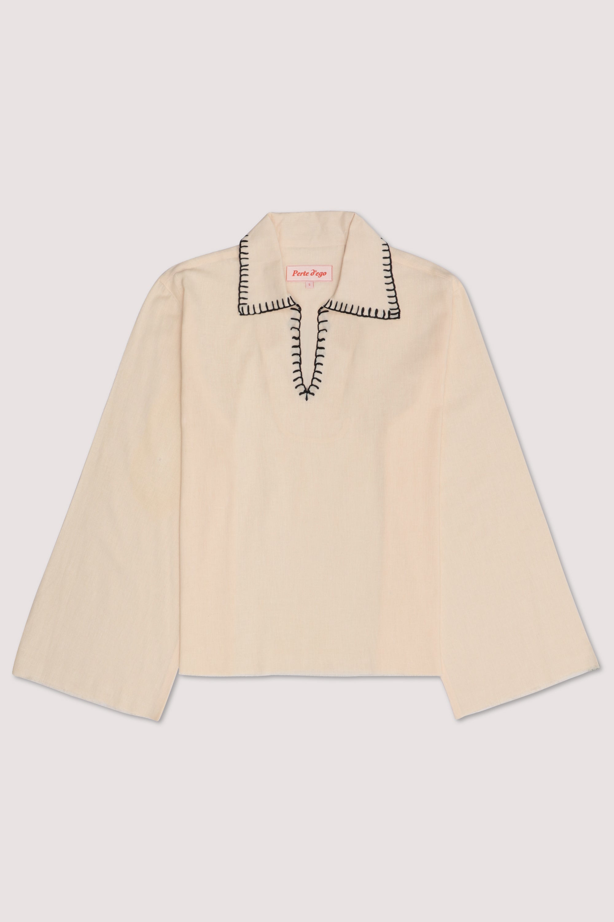 Blanket stitch hand embroidered resort shirt