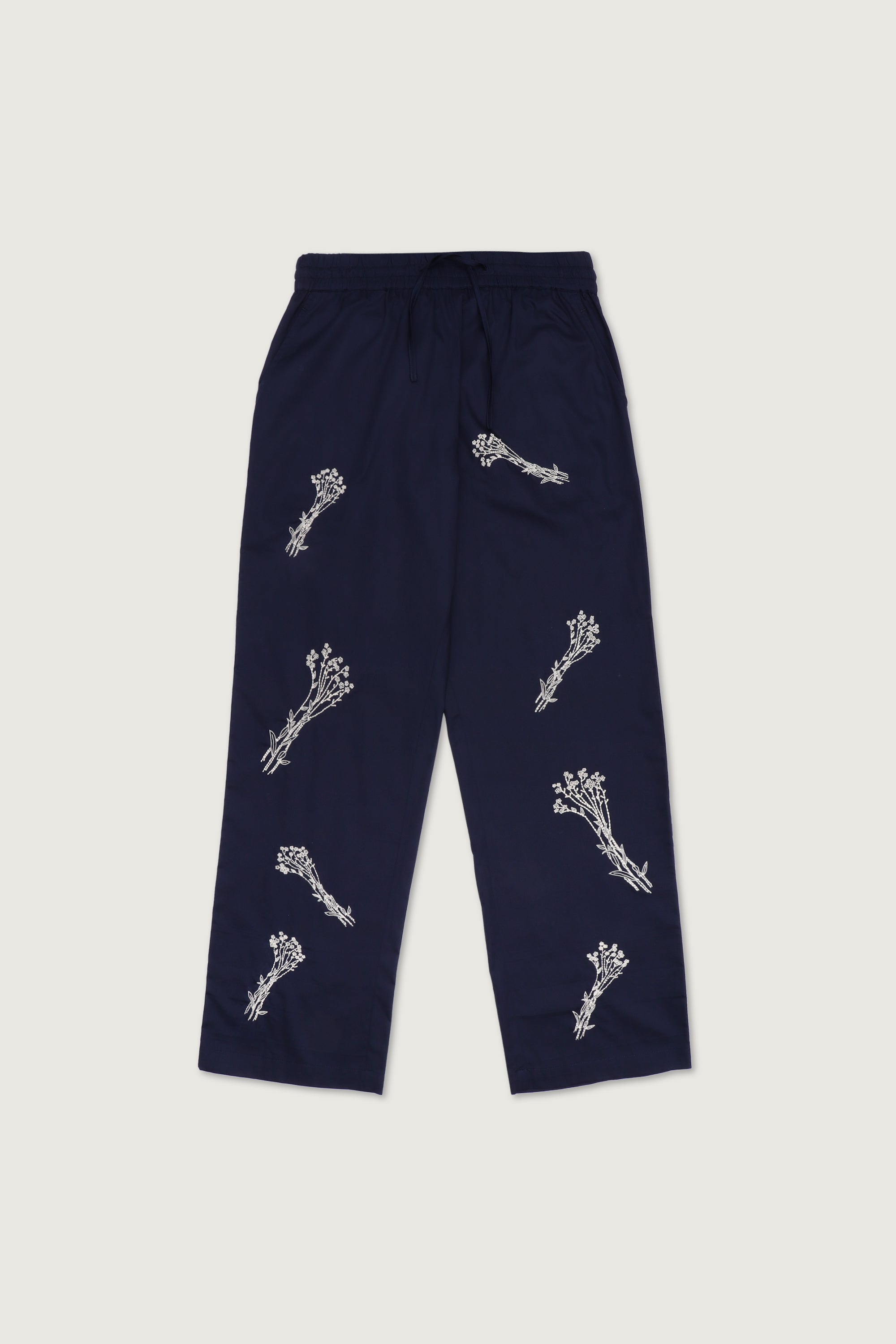 "Floral bunch hand embroidered lounge pants