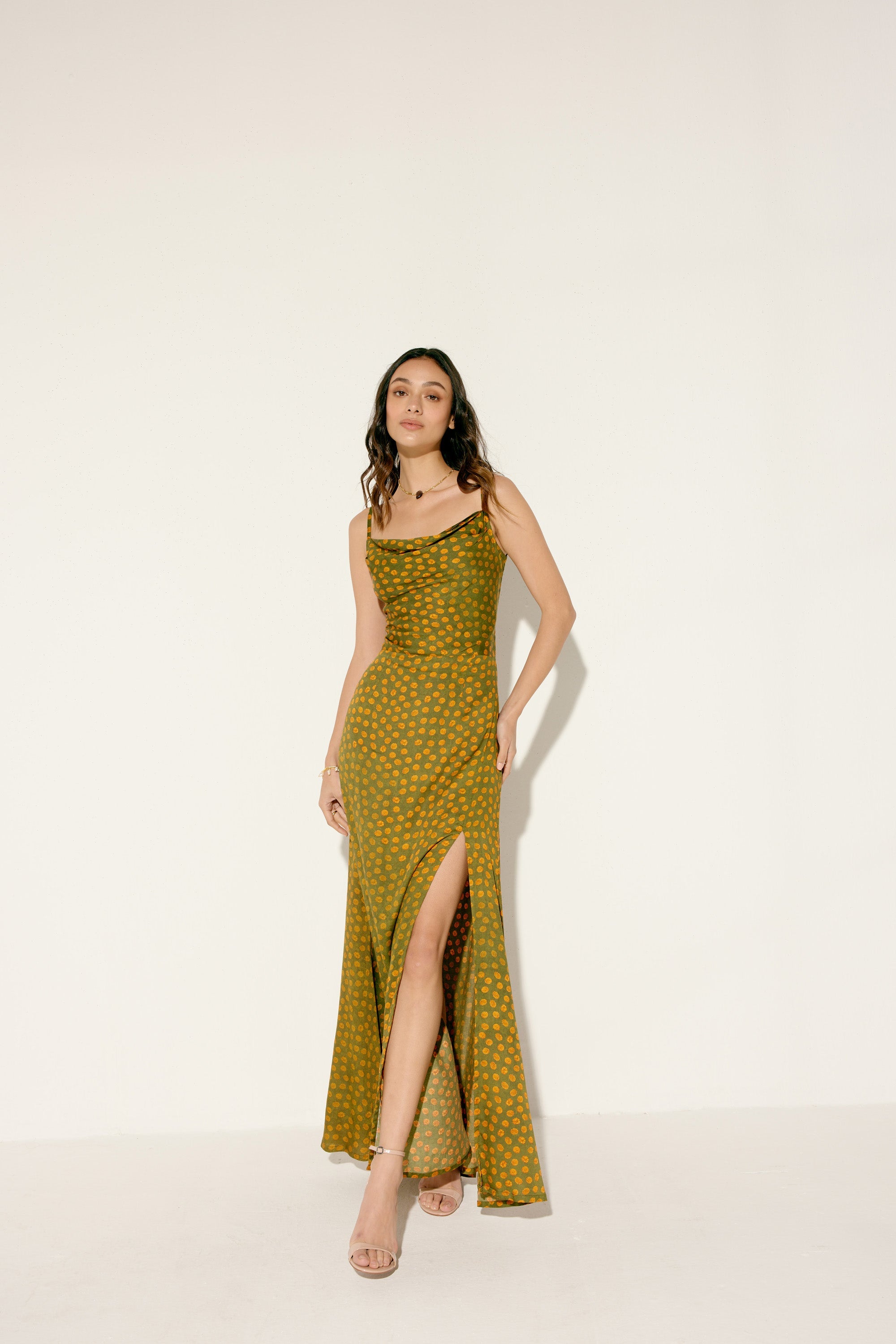 "Le Marigold" Pleated Cowl Aline Dress