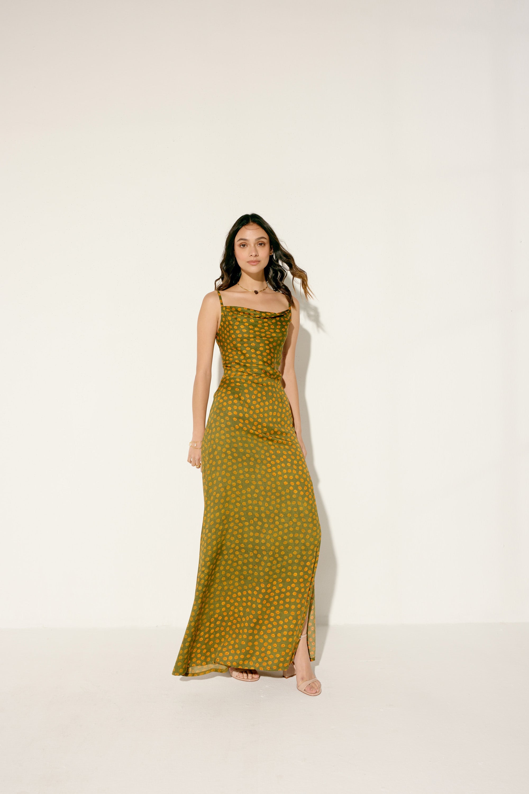 "Le Marigold" Pleated Cowl Aline Dress