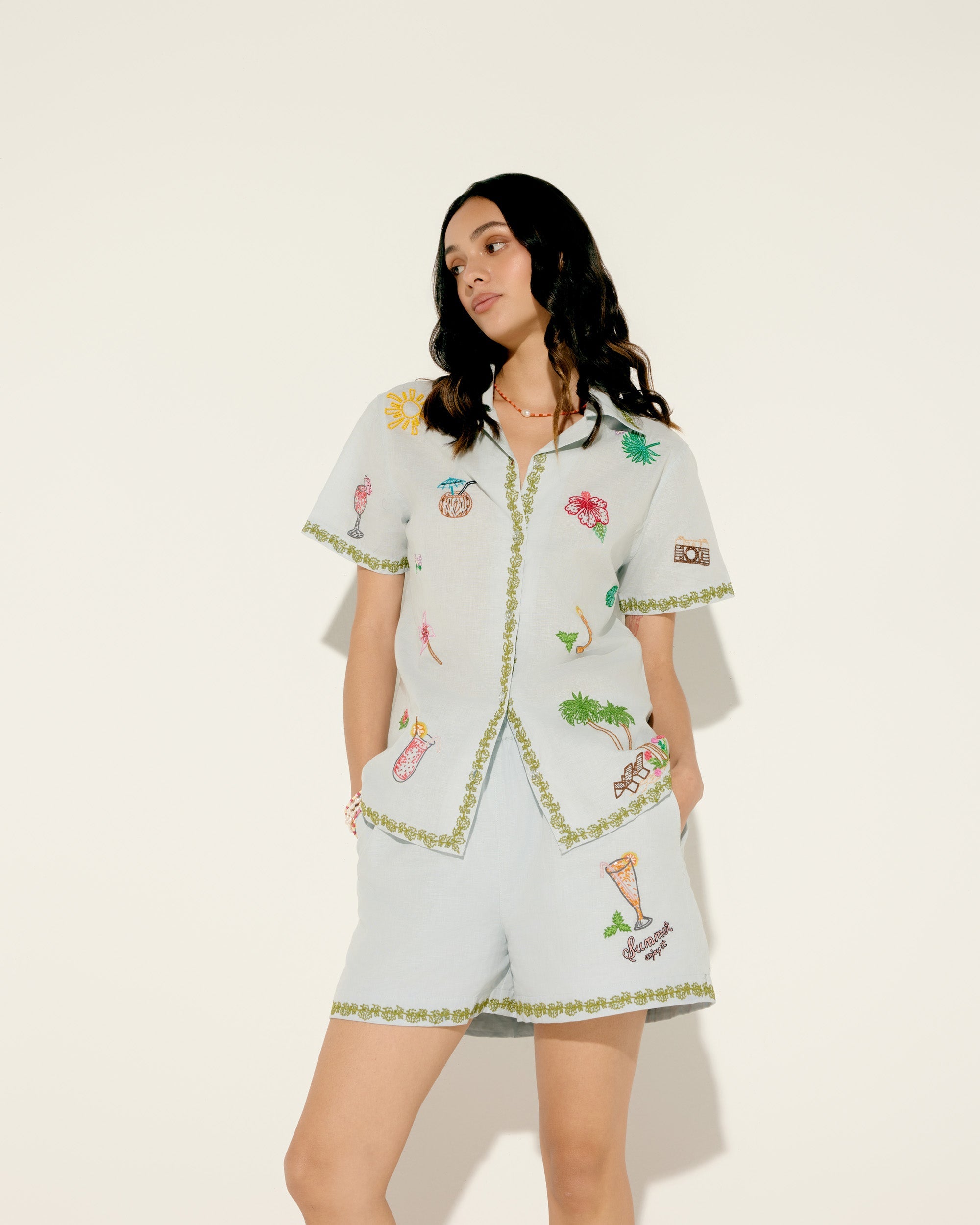 "Le Sundowner" hand embroidered shirt