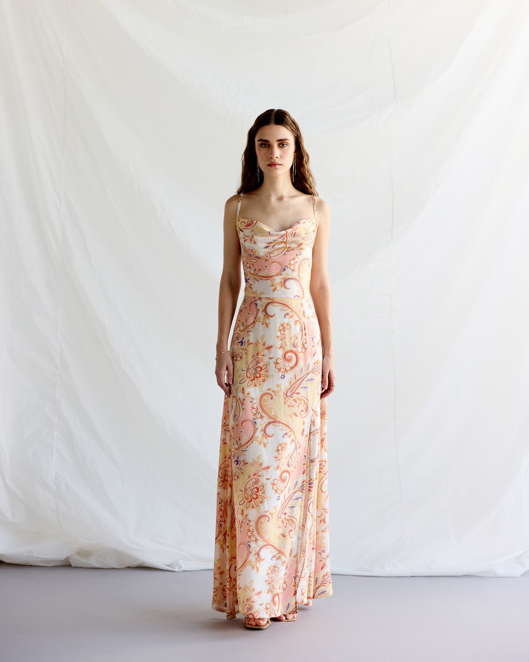 Royal paisley Pleated Cowl Aline Dress