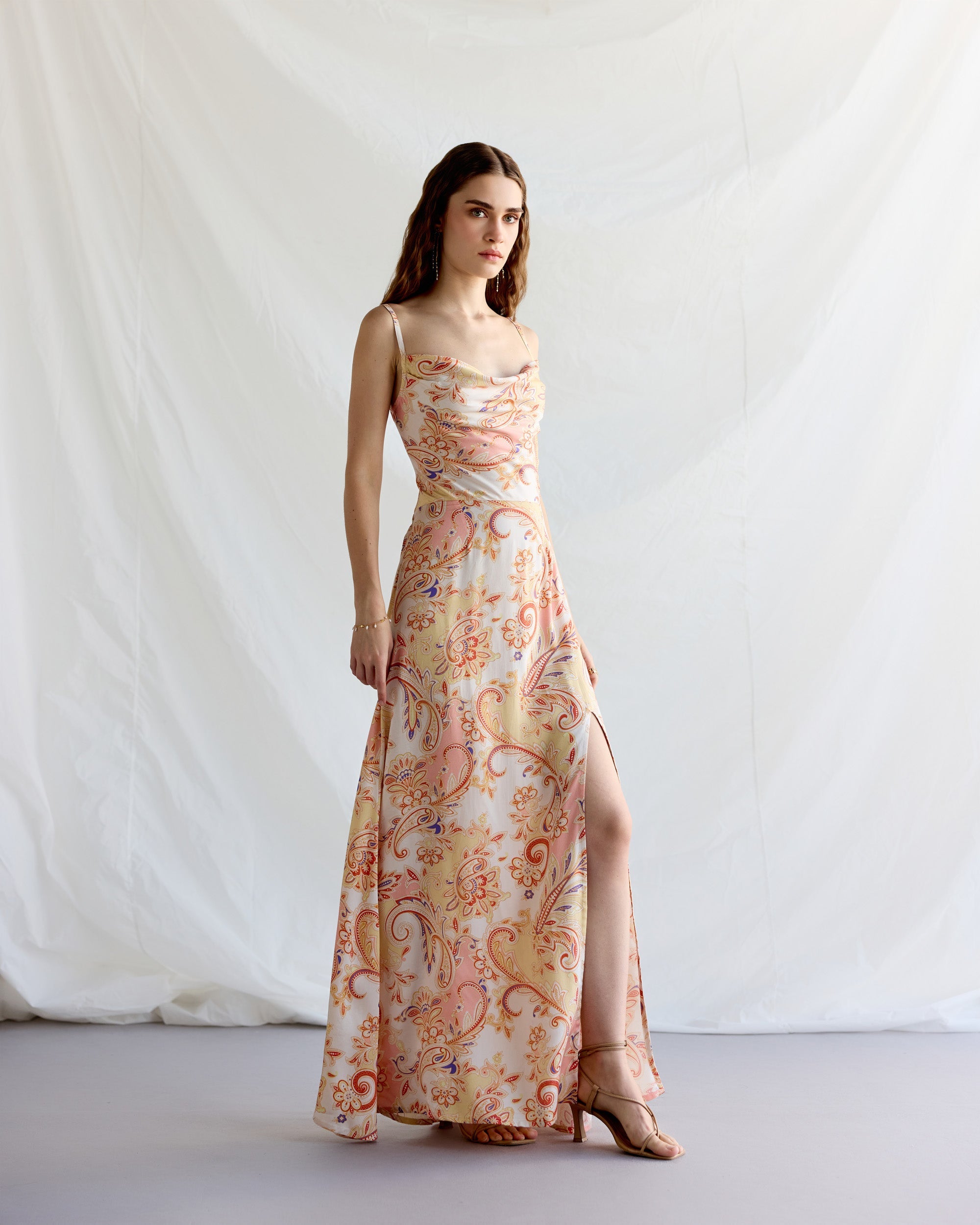 Royal paisley Pleated Cowl Aline Dress